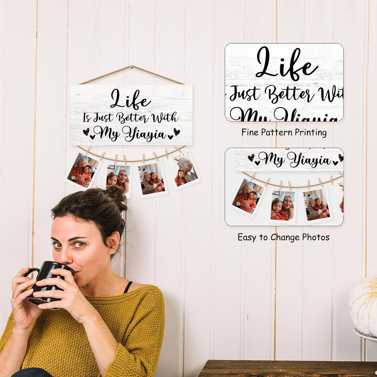 Yiayia Gifts Picture Frame Photo Holder for Wall, Birthday Gifts for Yaya Grandma, Thank You Grandmother Gift、 from Grandchildren Grandkids Hanging Photo Display