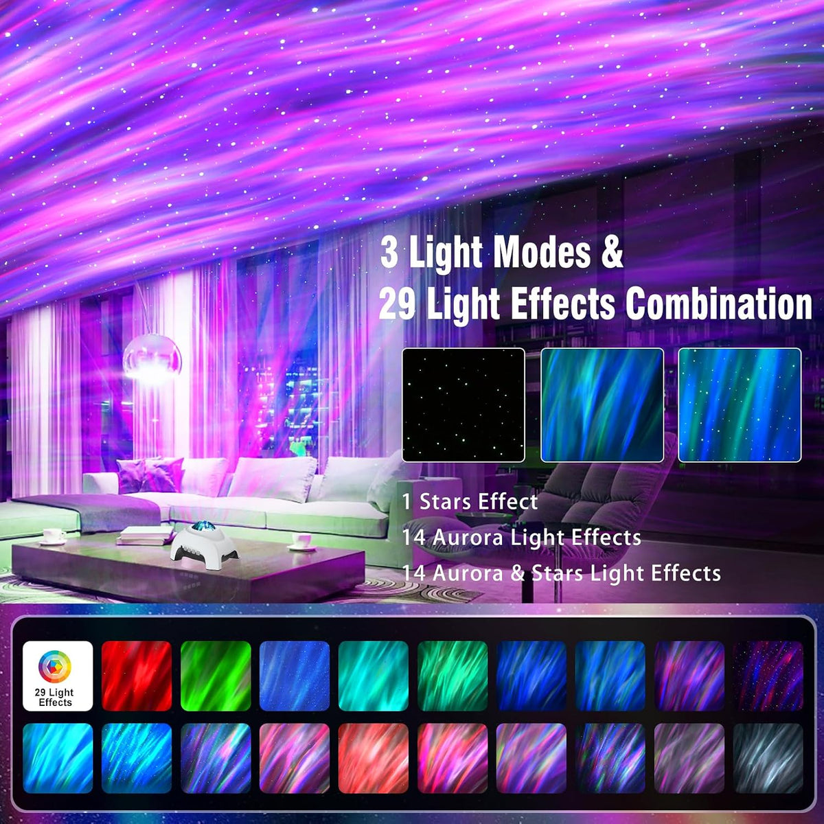 Star Projector,  Galaxy Projector, Northern Lights Aurora Projector for Bedroom with Music Bluetooth Speaker and White Noise, Starry Night Light Projectors for Kids Adults