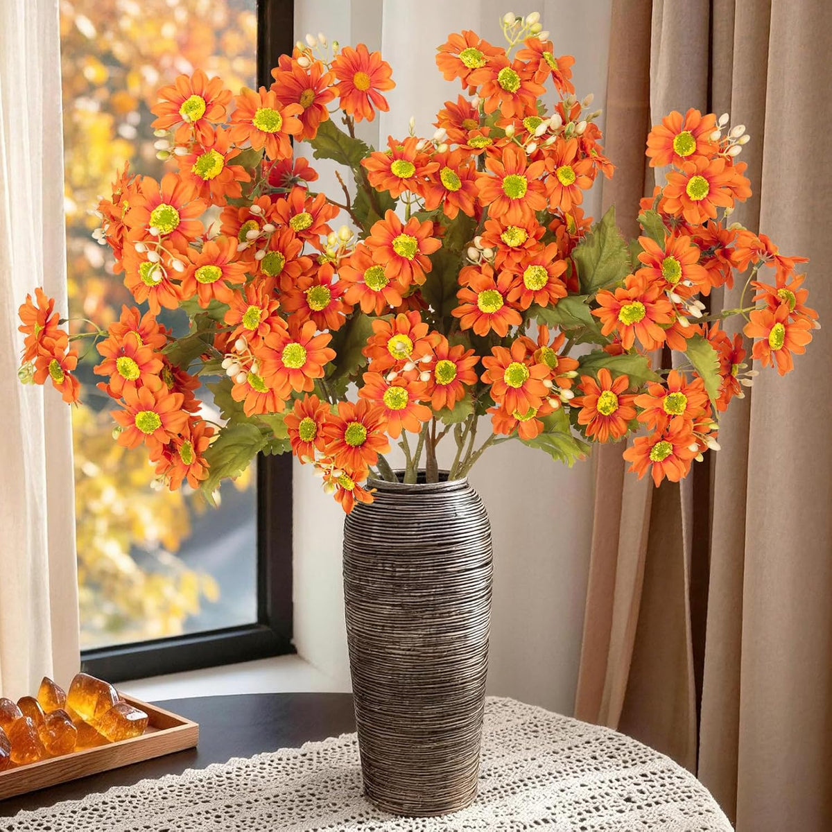 6 Bundles Artificial Daisy Silk Flowers for Home Decor Indoor Fake Mums