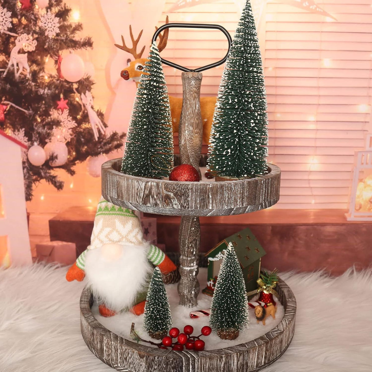 Small Christmas Tree,Mini Christmas Tree, Mini Pine Tree, Bottle Brush Fake Trees with Wooden Base for Tabletop Decorative (Plant Green)