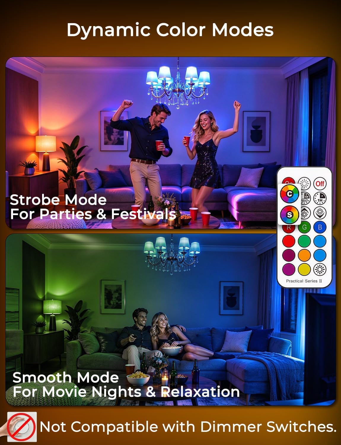 E12 LED Candelabra Light Bulbs, Color Changing Candle, B11 40W Equivalent, 450 Lumen, RGB + 2700K Warm White, 5Watt, 12 Colors, 2 Modes, Timer, Remote Control(4 Pack)