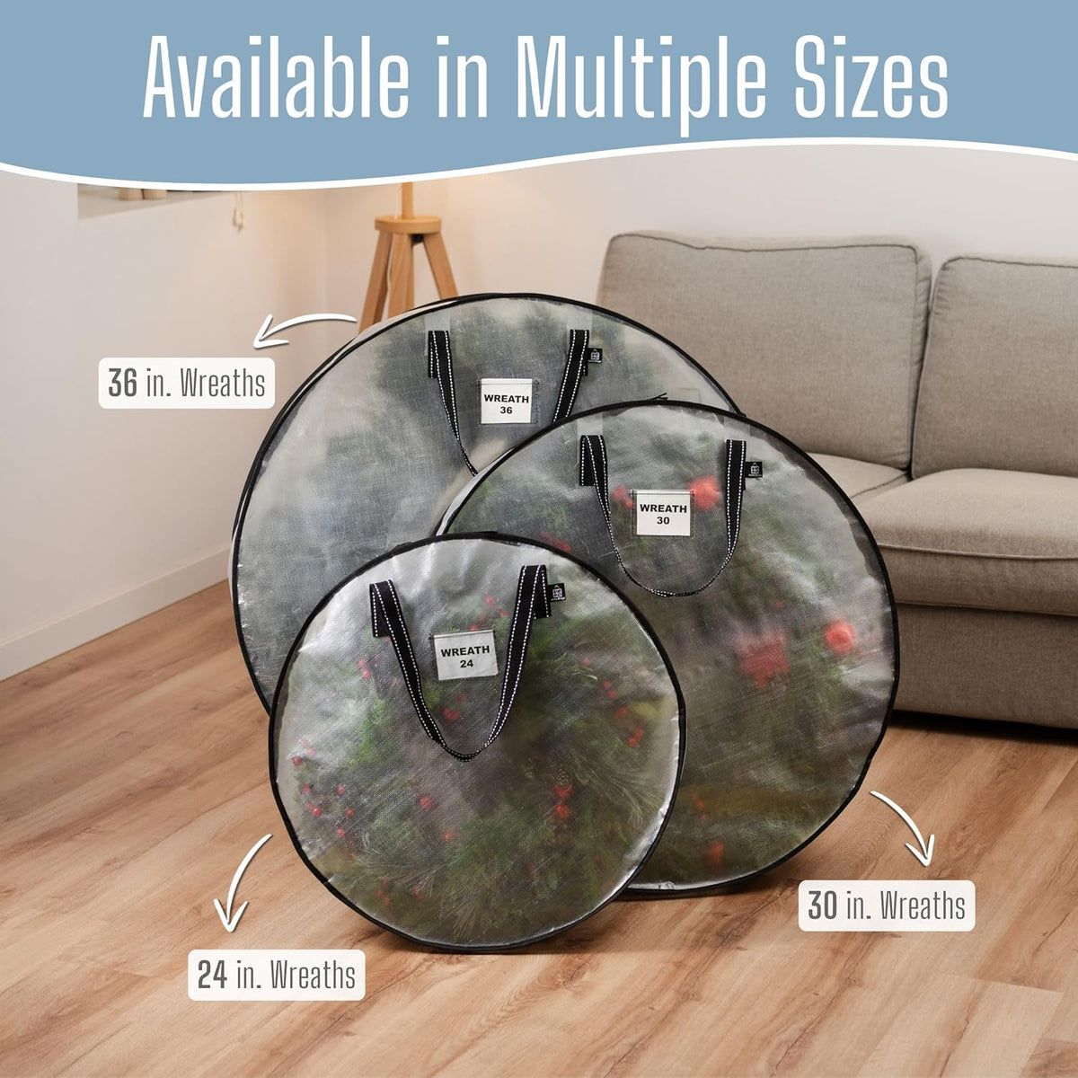 4 Pack Summer Wreath Storage Container, 36 Inch Clear Wreath Bag, Spring, Christmas Garland Decoration Organizers with Zipper and Durable Handles (Clear, 36"-4 Pack)