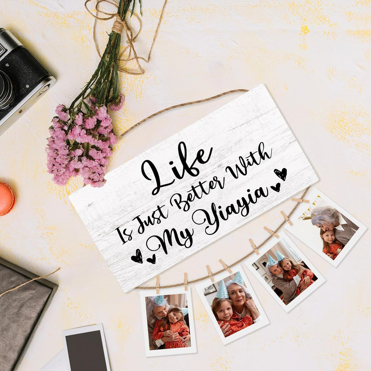 Yiayia Gifts Picture Frame Photo Holder for Wall, Birthday Gifts for Yaya Grandma, Thank You Grandmother Gift、 from Grandchildren Grandkids Hanging Photo Display