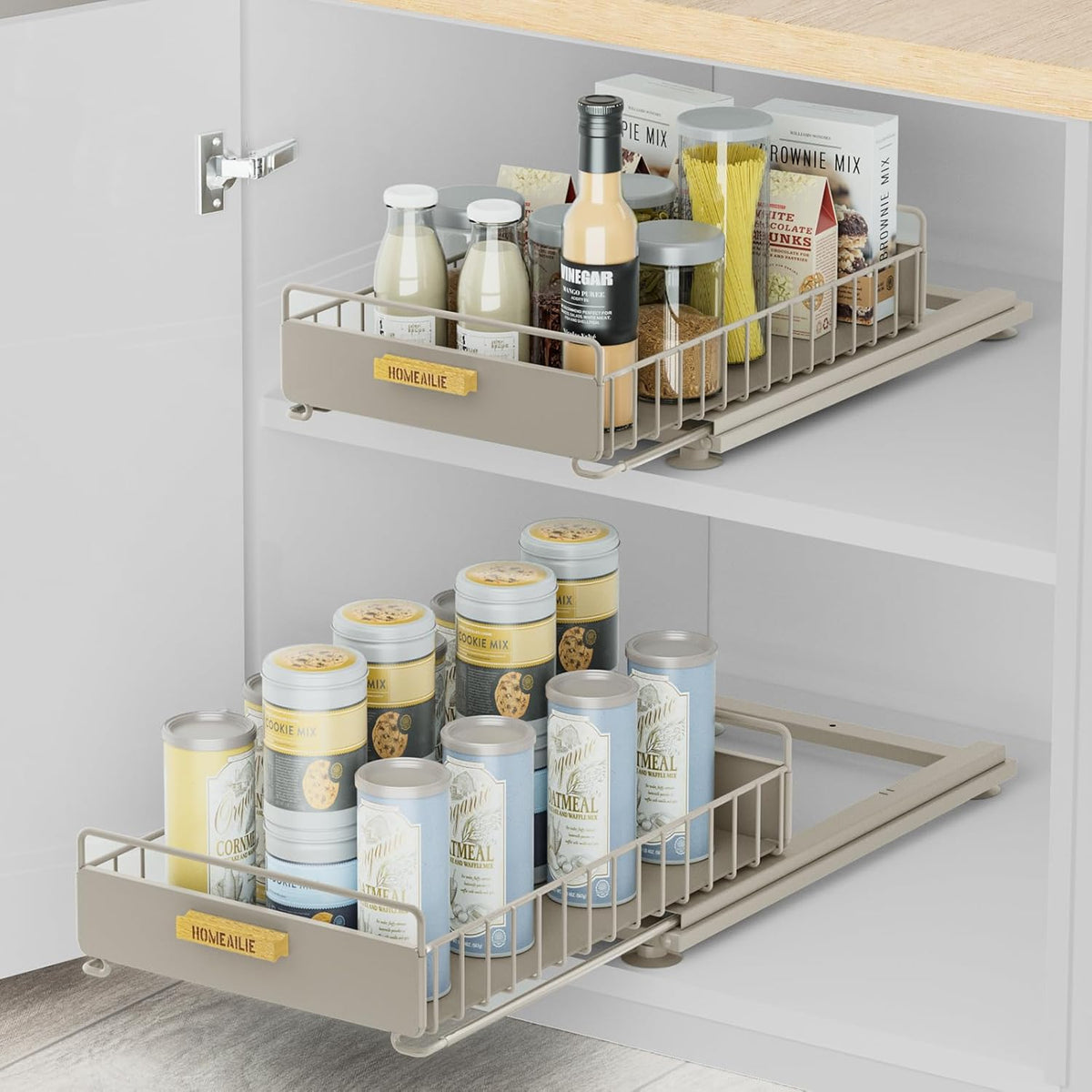 Under Sink Organizer, 2 Packs under Sink Organizers and Storage, Slide Out Pull Out Cabinet Organizer Shelf with Metal Drawers for Kitchen Bathroom Pantry, Gray