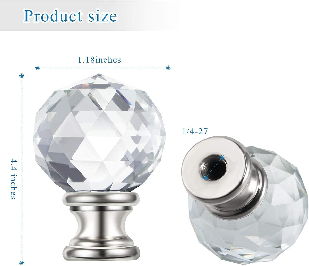 2 Pcs Crystal Lamp Finial Diamond Knob 1-3/4 Inches,Silver Base