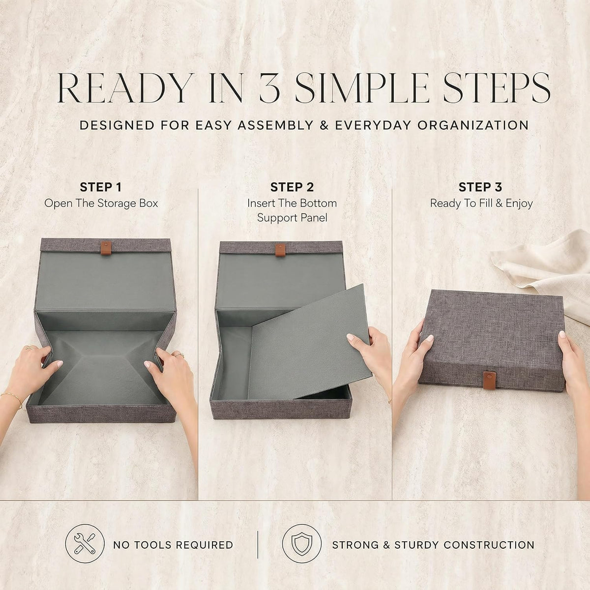Decorative Photo Storage Box with Lid - Beautiful Linen Organizer