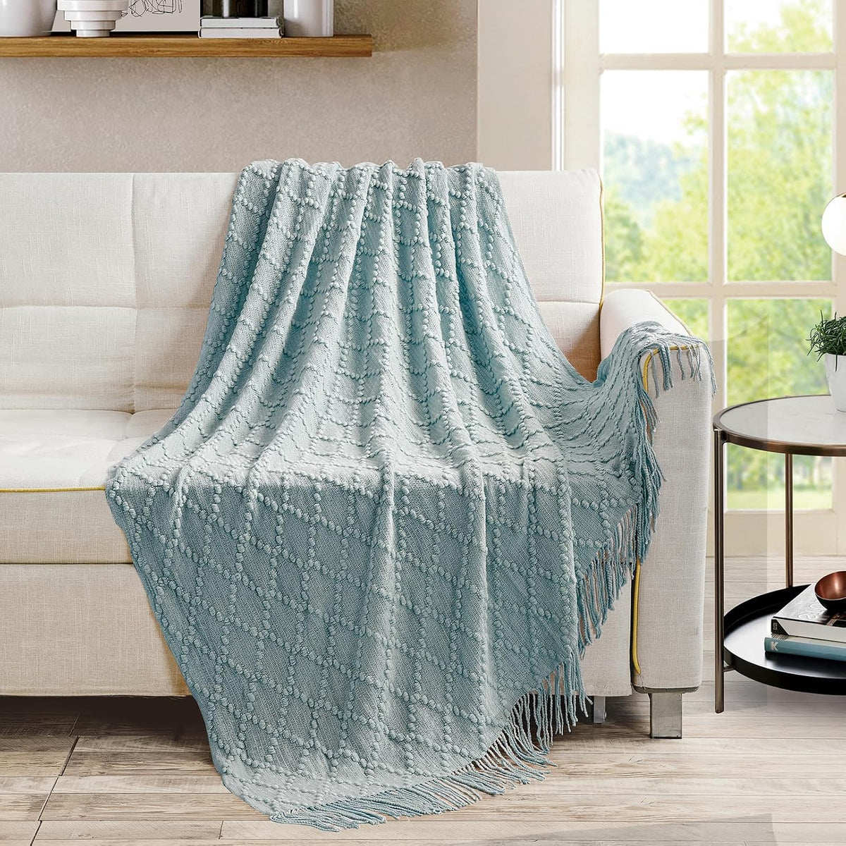 Auqa Throw Blanket 50 X70 Inch Jacquard Throw Knitted Blanket