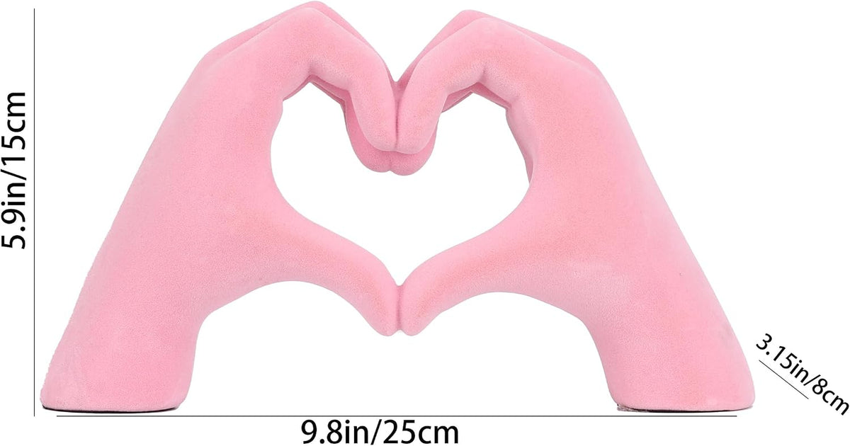 Pink Hand Sculpture Home Accent, Romantic Heart Hand Statue Love Sign, for Wedding Table, Small Decor Item for Shelf, Anniversary Couple Figurine