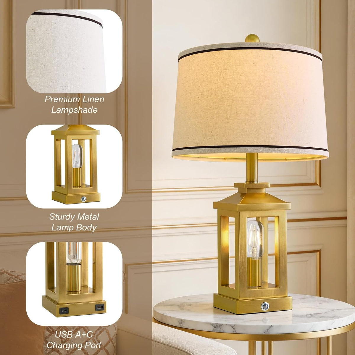 Modern Table Lamps Set of 2 for Living Room 23.75" Bedroom Nightstand Lamps