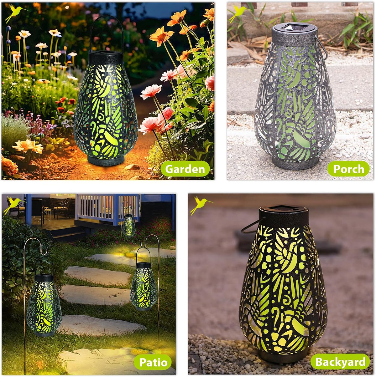Hummingbird Solar Lantern Outdoor Waterproof Metal Hanging Garden Light