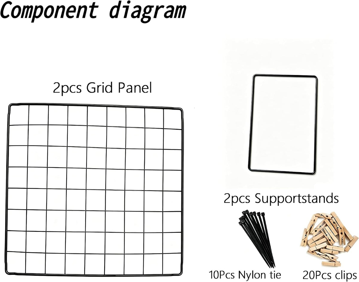 Foldable Desktop Photo Display Rack & Grid Display Board, Fold Flat for Easy Storage with 20 Wooden Clips – Photo, Accessory & Handcraft Display Organizer for Home Office Black