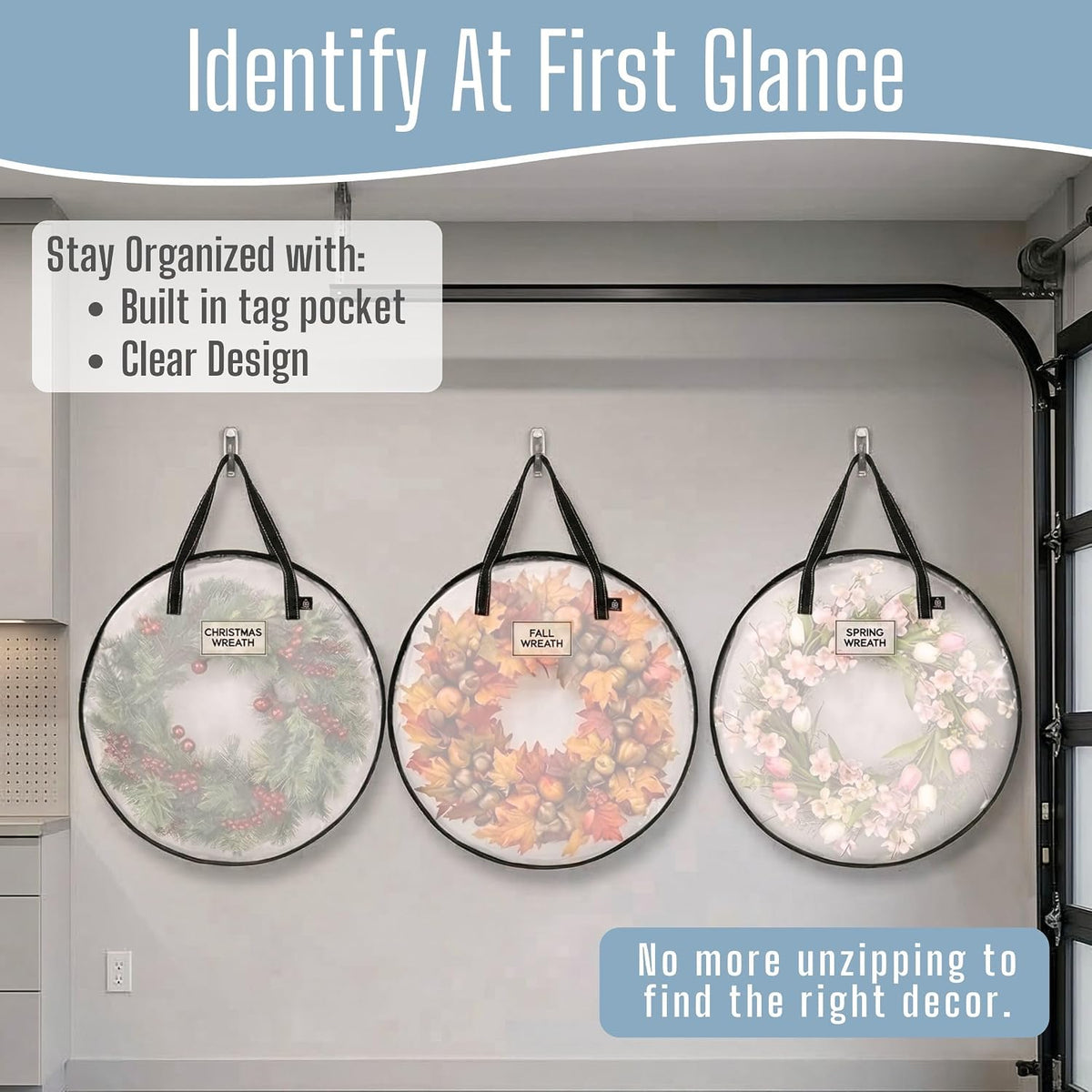 4 Pack Summer Wreath Storage Container, 36 Inch Clear Wreath Bag, Spring, Christmas Garland Decoration Organizers with Zipper and Durable Handles (Clear, 36"-4 Pack)