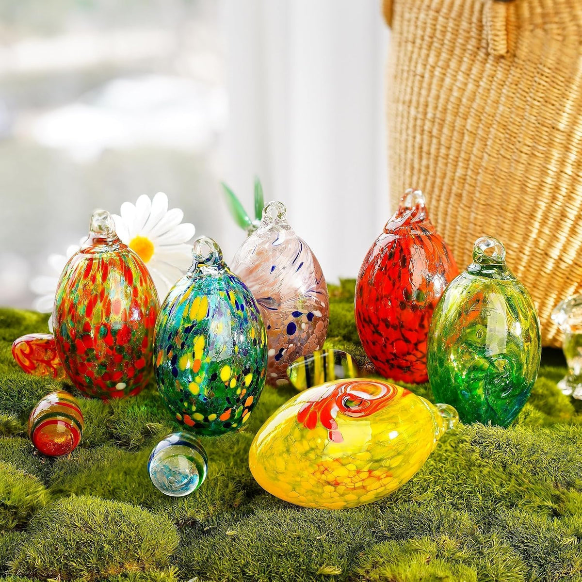 6PCS Blown Glass Egg Ball Ornaments Hanging Crystal Eggs Decorative Gifts
