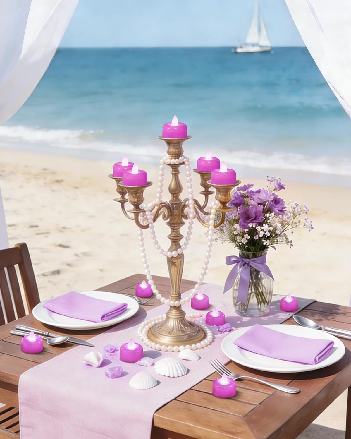 12Pack Light Purple Fake LED Tea Lights Candles Battery Operated