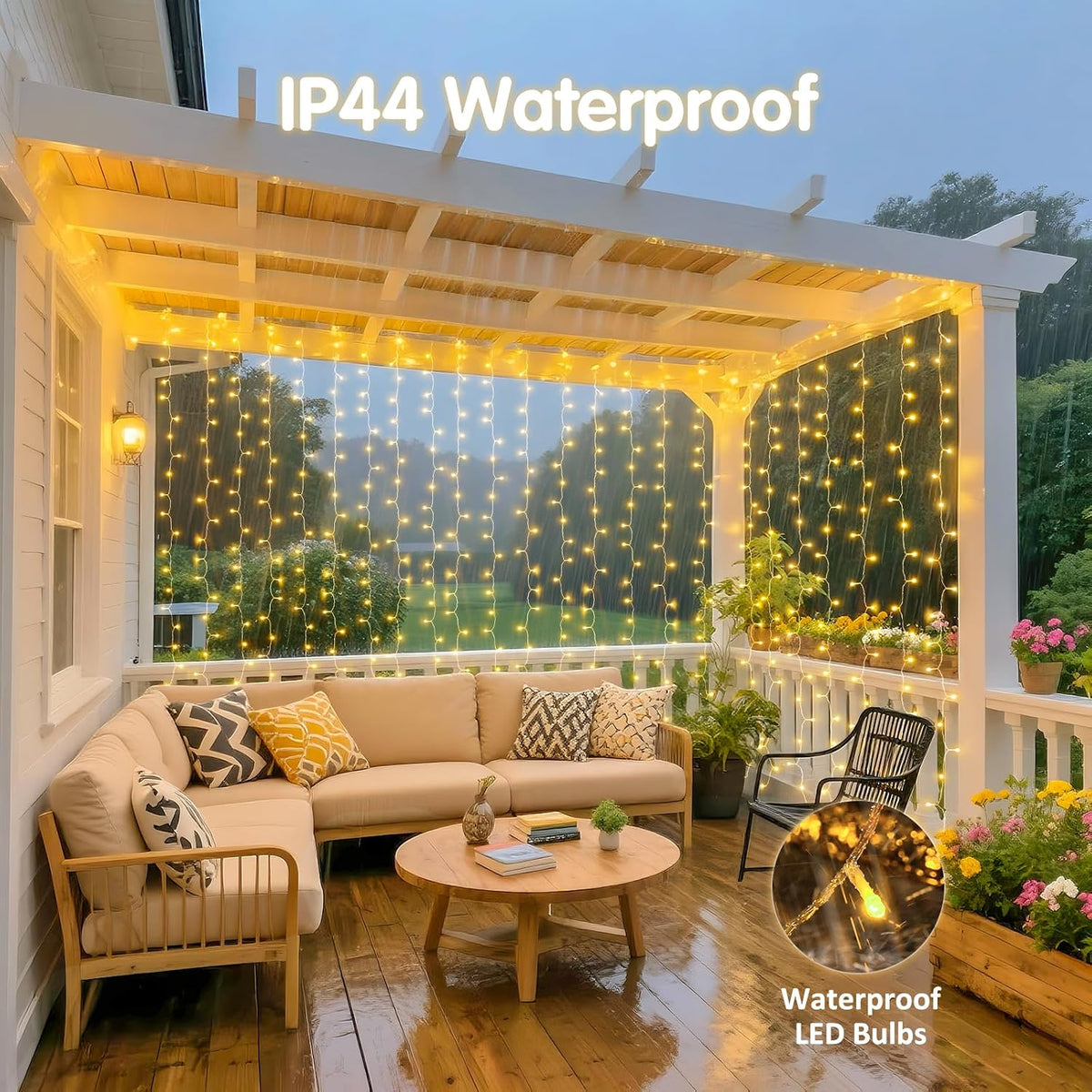 USB Plug in Curtain Lights 200 LED with 8 Modes, 6.5Ftx6.5Ft