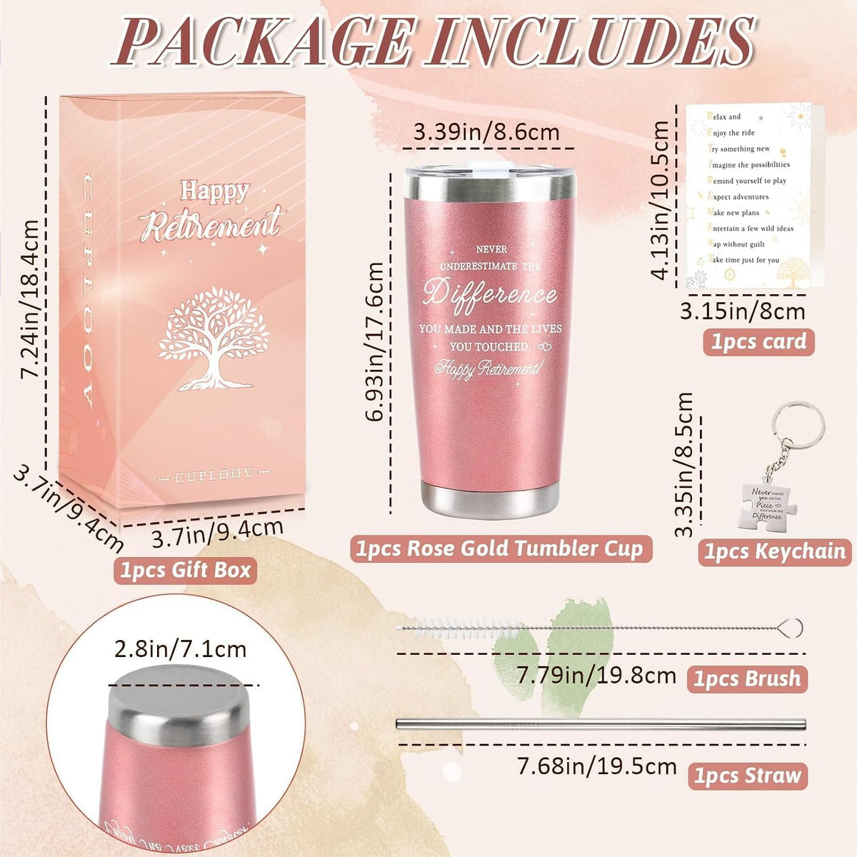 Retirement Gifts for Women, 20 Oz Retired Tumbler Cup with Lid & Straw, Best Retirement Gift Stainless Steel Cup for Women Coworker Teacher Nurses Her Mom Grandma Retirees Christmas, Rose Gold