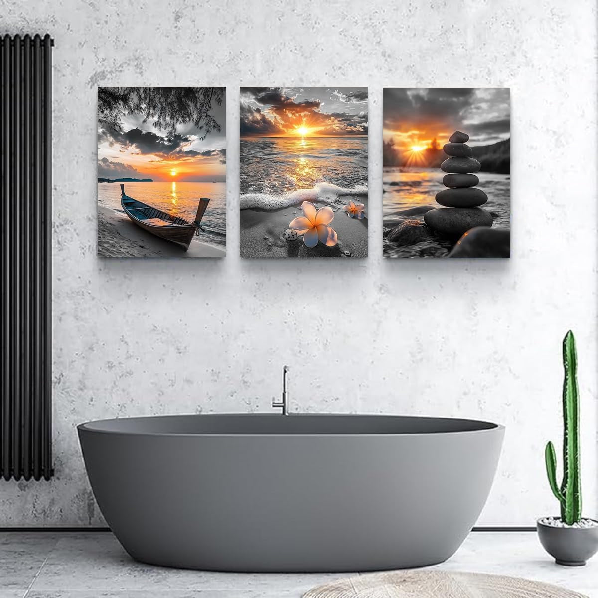Black and White Gold Beach Wall Art Ocean Poster Coastal Canvas Print Sea Pictures Sunrise Sunset Painting Framed Office Artwork for Bathroom Wall Decor Bedroom Living Room Home Décor