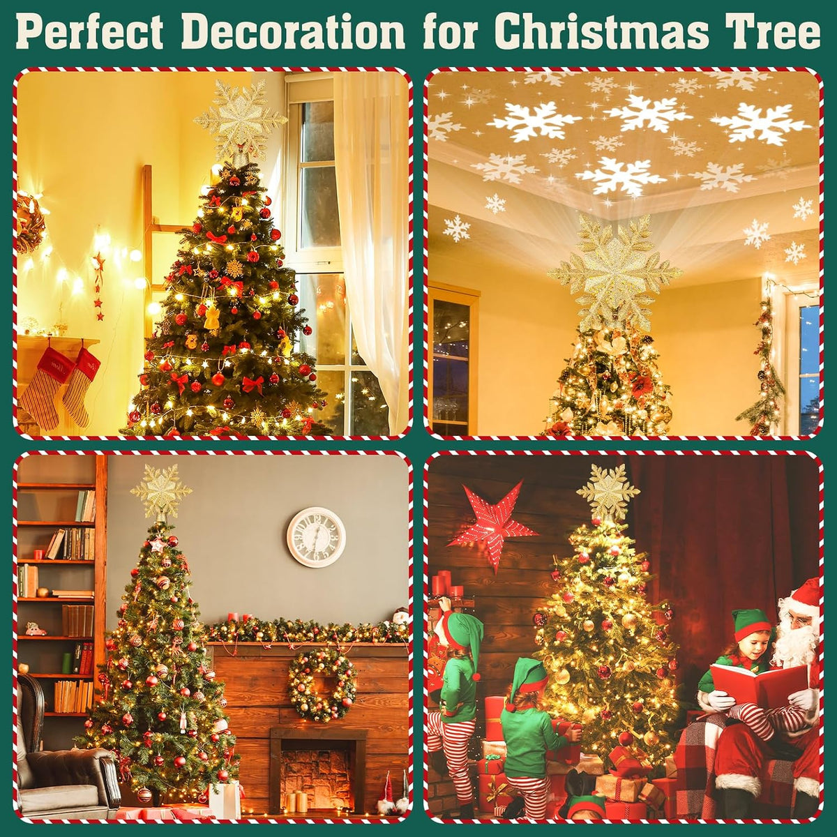 Christmas Tree Topper Lighted with 6 Projection Slides,  Snowflake Christmas Tree Topper LED Rotating 3D Lighted Tree Toppers Glitter Tree Topper Projector for Christmas Tree(Gold)