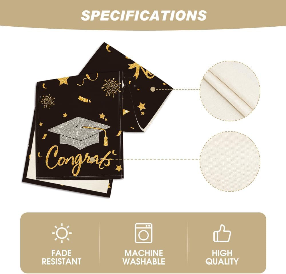 Congrats Table Runner Diploma Cap, 2026 Graduation Holiday Kitchen Dining Table Runners for Home Party Decor 13 X 72 Inch