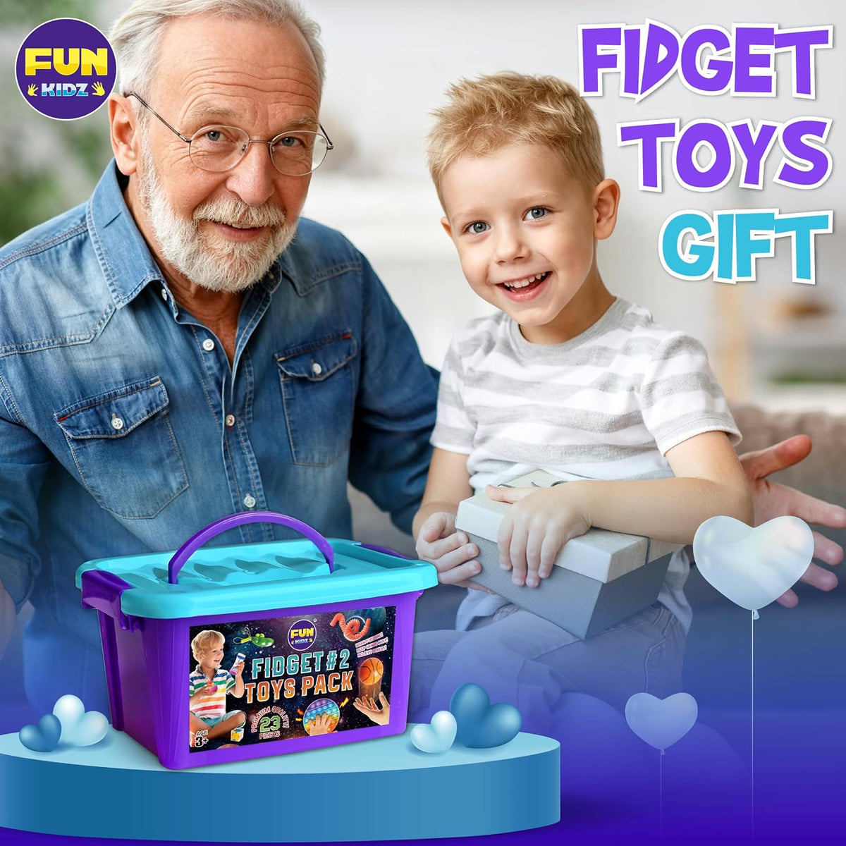 Fidget Pack Box for Boys Girls 4-12, Funkidz Fidget Toys for Kids 5-7 Autistic Sensory Mystery Birthday Gifts in Reusable Portable Treasure Box Nice Party Favors