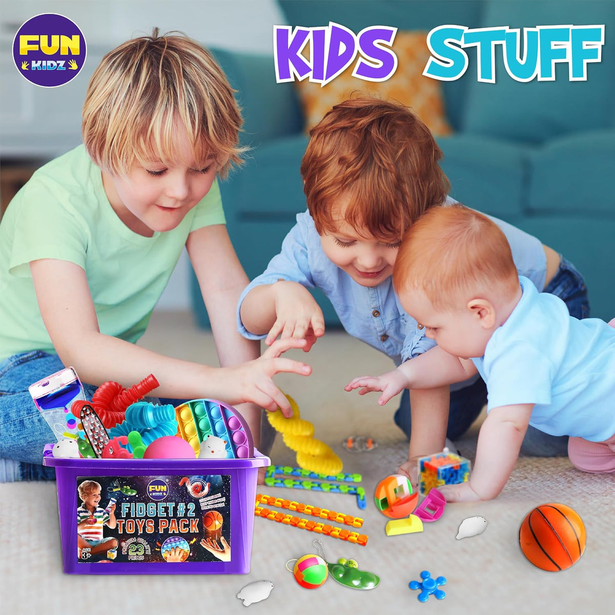 Fidget Pack Box for Boys Girls 4-12, Funkidz Fidget Toys for Kids 5-7 Autistic Sensory Mystery Birthday Gifts in Reusable Portable Treasure Box Nice Party Favors