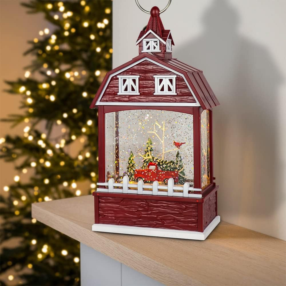 Red Truck Musical Snow Globe Lantern with 6H Timer