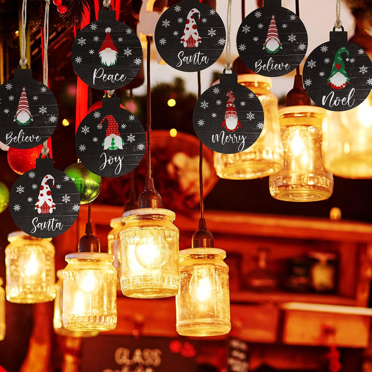 36 Pcs Wooden Gnome Ornaments Wooden Christmas Tree Ornaments,Black