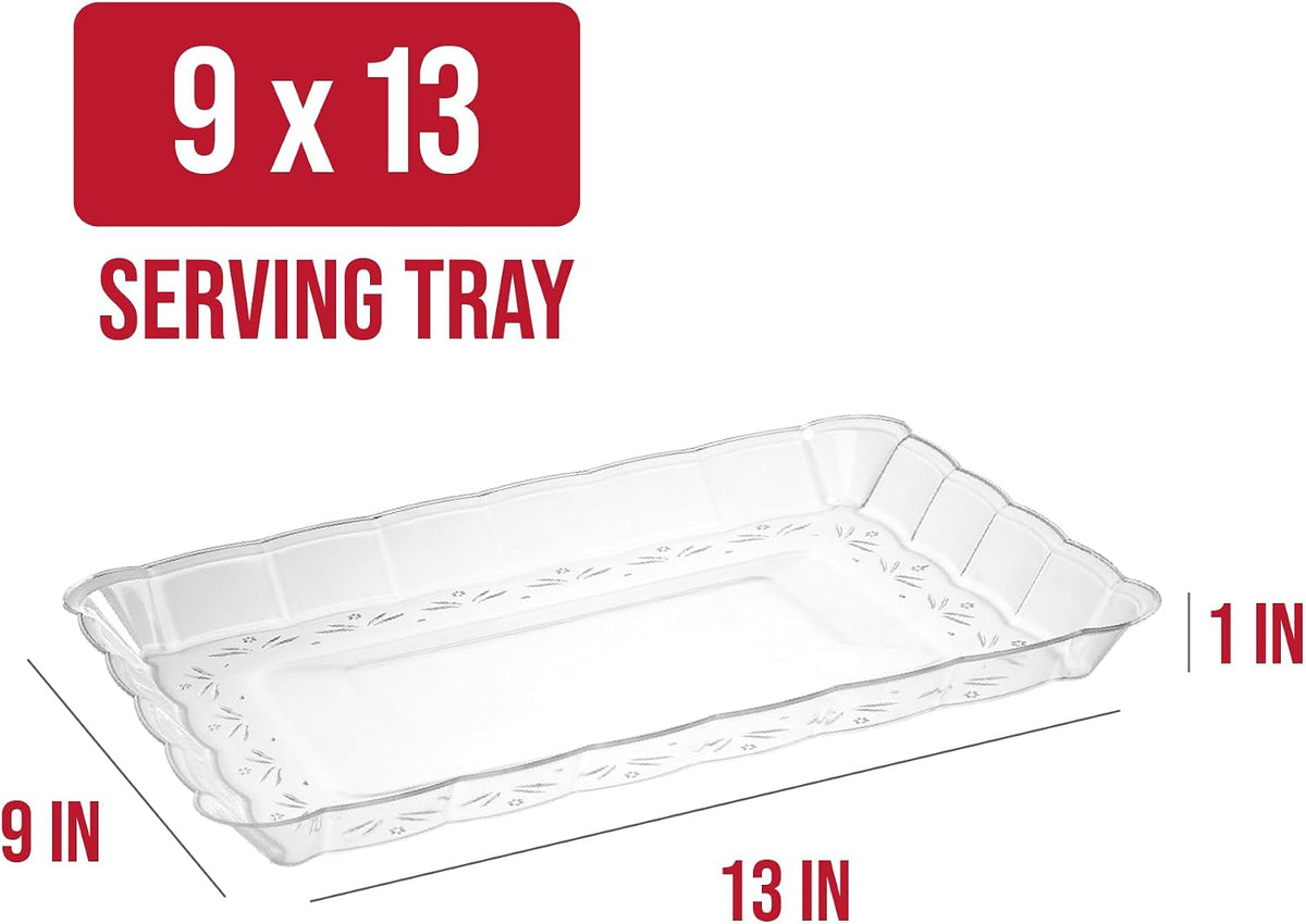 Plastic Serving Trays - Serving Platters Rectangle 9X13 Disposable Party Dish Includes 4 Trays