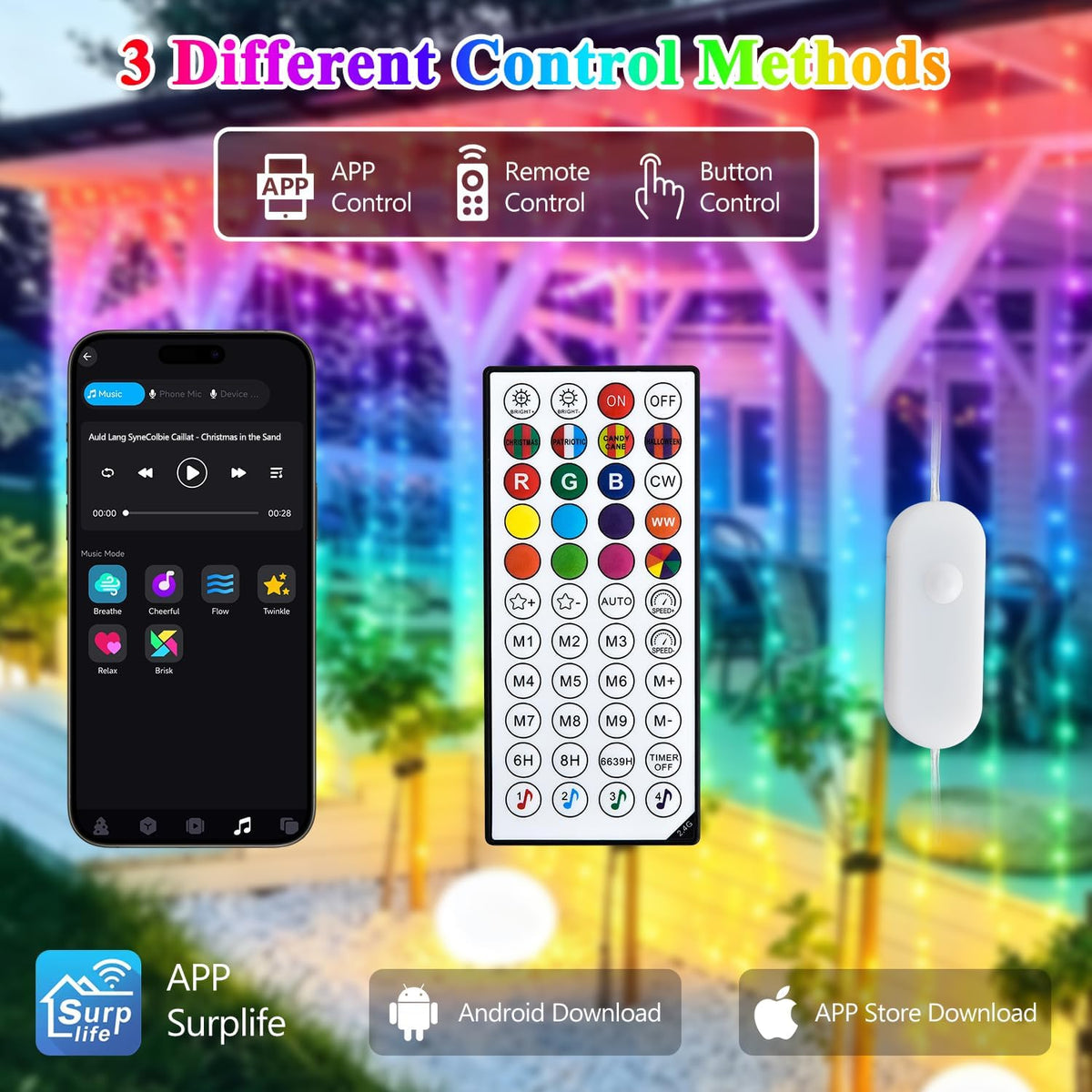 RGB Curtain Lights, 300 LED 9.8×9.8FT Color Changing String Lights