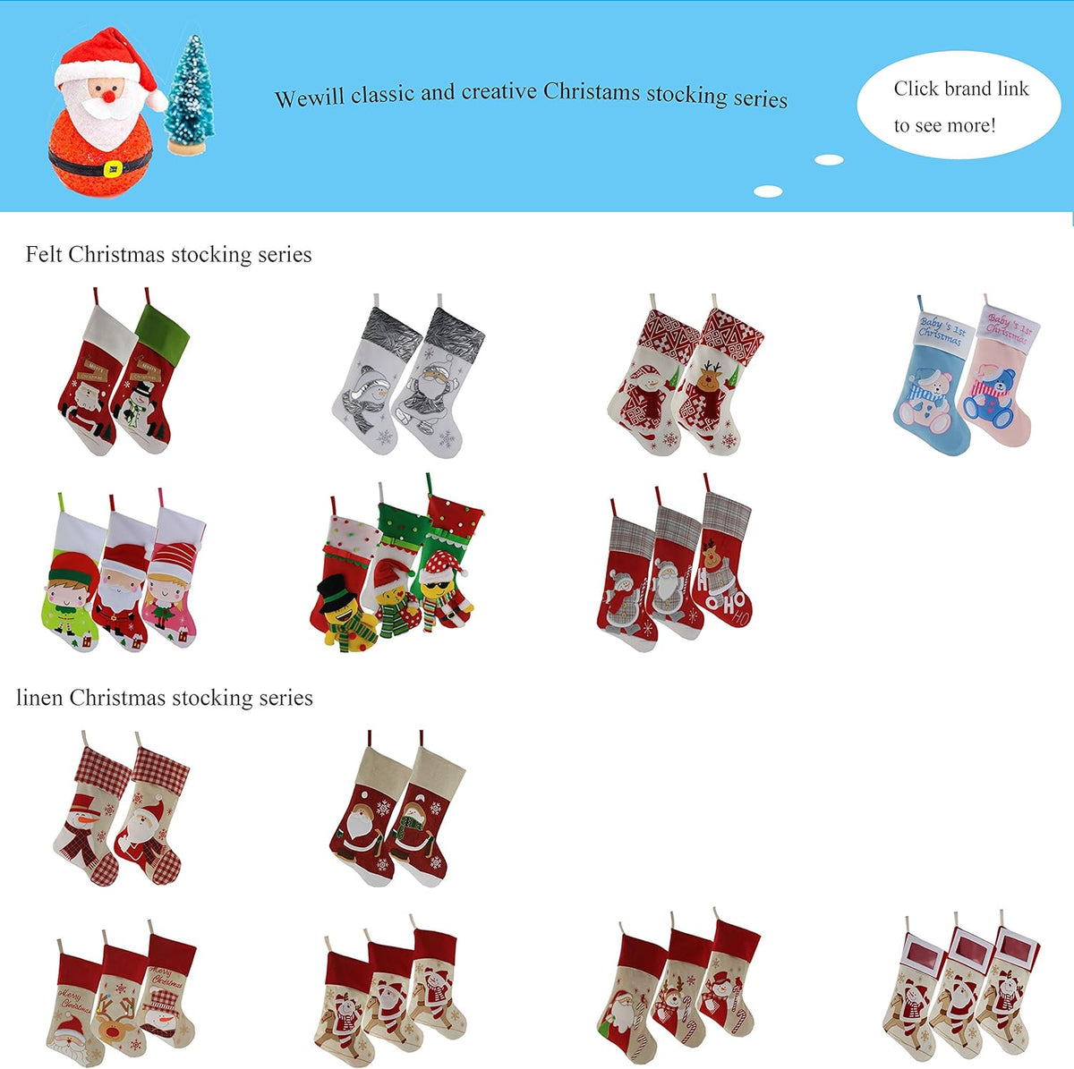 Classic White Silvery Christmas Stockings Set of 2 Santa, Snowman Xmas Character Fireplace Hanging Stockings 17 Inches for Holiday Party Family