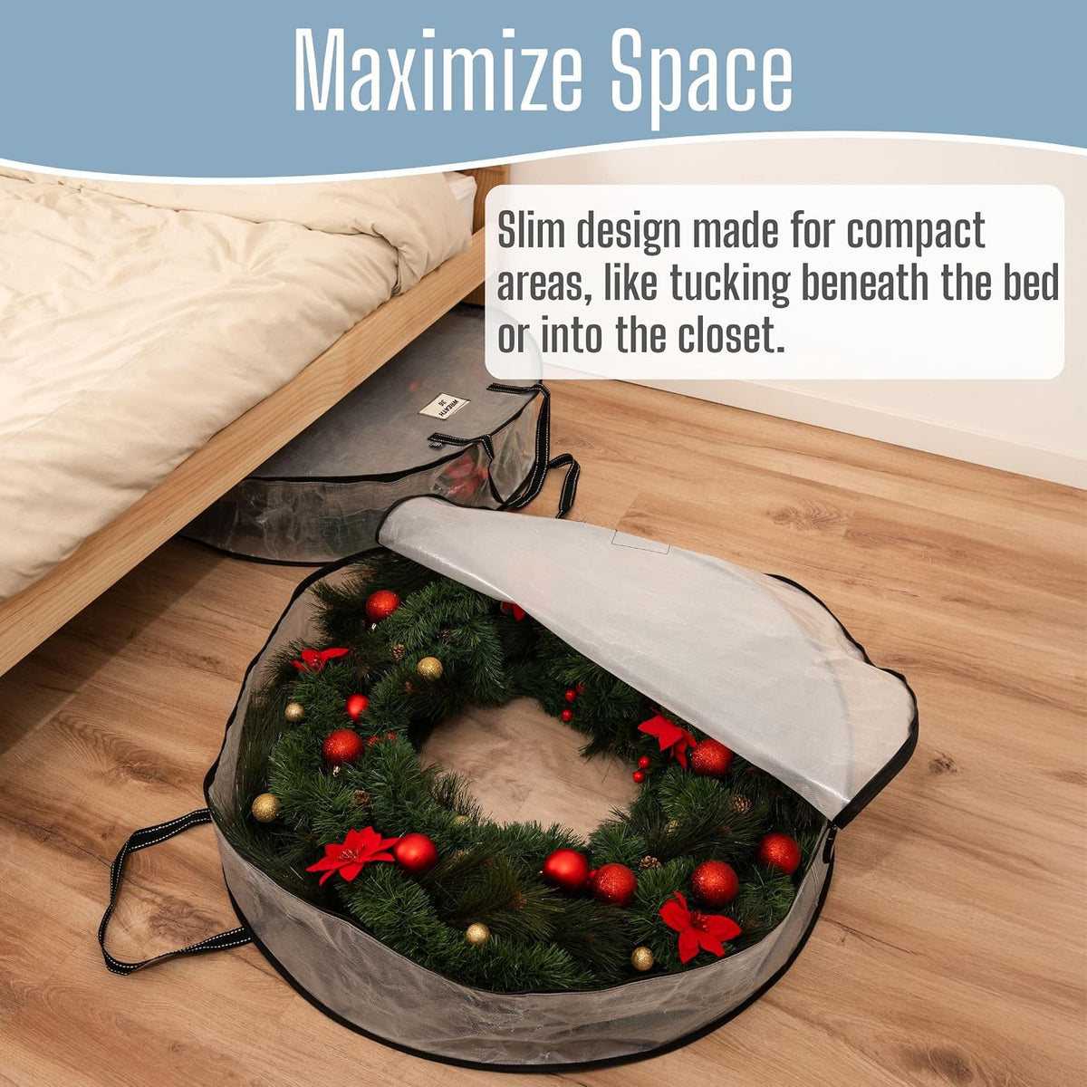 4 Pack Summer Wreath Storage Container, 36 Inch Clear Wreath Bag, Spring, Christmas Garland Decoration Organizers with Zipper and Durable Handles (Clear, 36"-4 Pack)