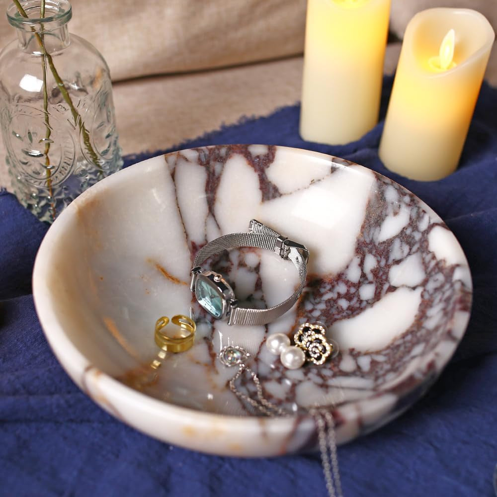 Luxury Decorative Marble Bowl, 7.8" Natural Marble Key Bowl for Home Decor