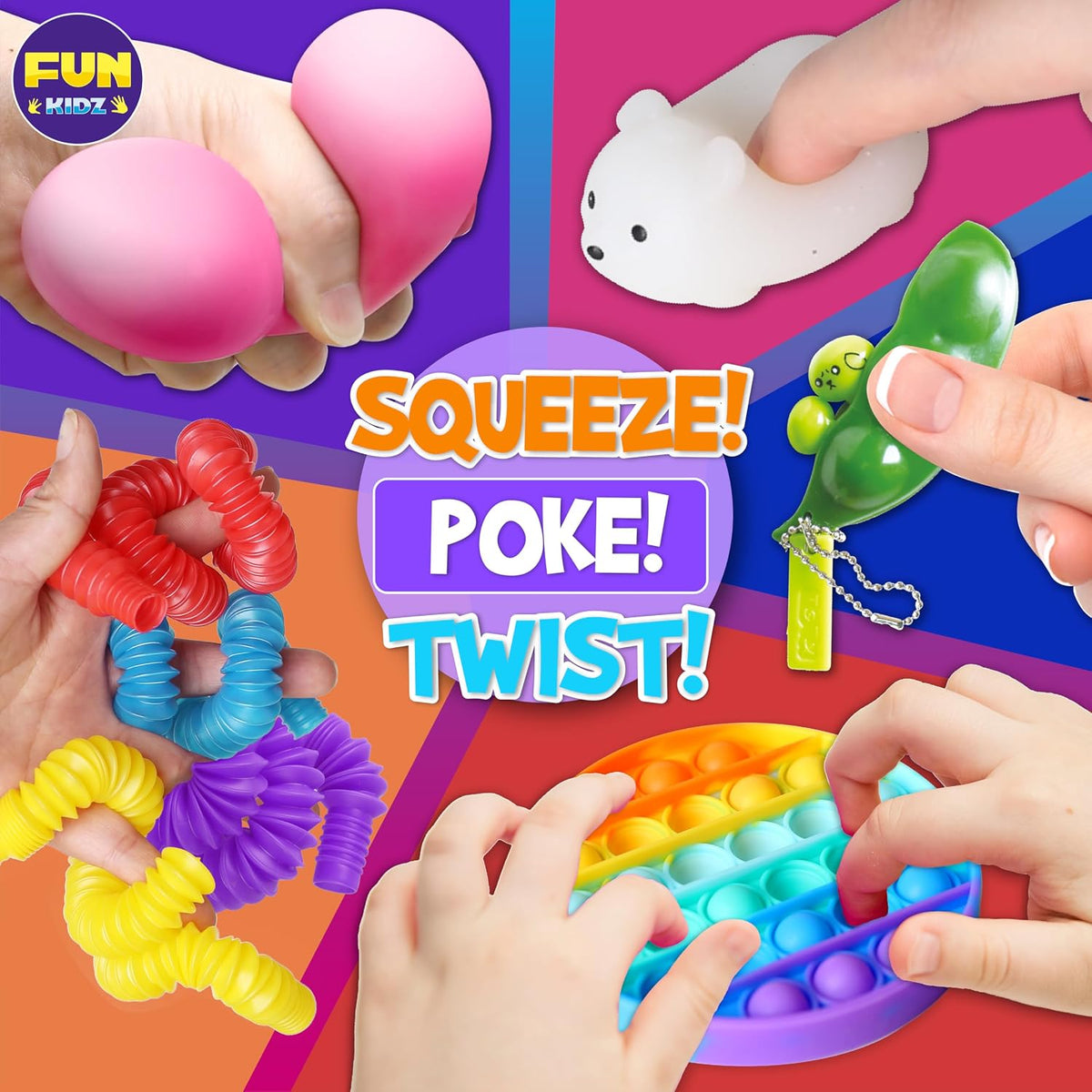 Fidget Pack Box for Boys Girls 4-12, Funkidz Fidget Toys for Kids 5-7 Autistic Sensory Mystery Birthday Gifts in Reusable Portable Treasure Box Nice Party Favors