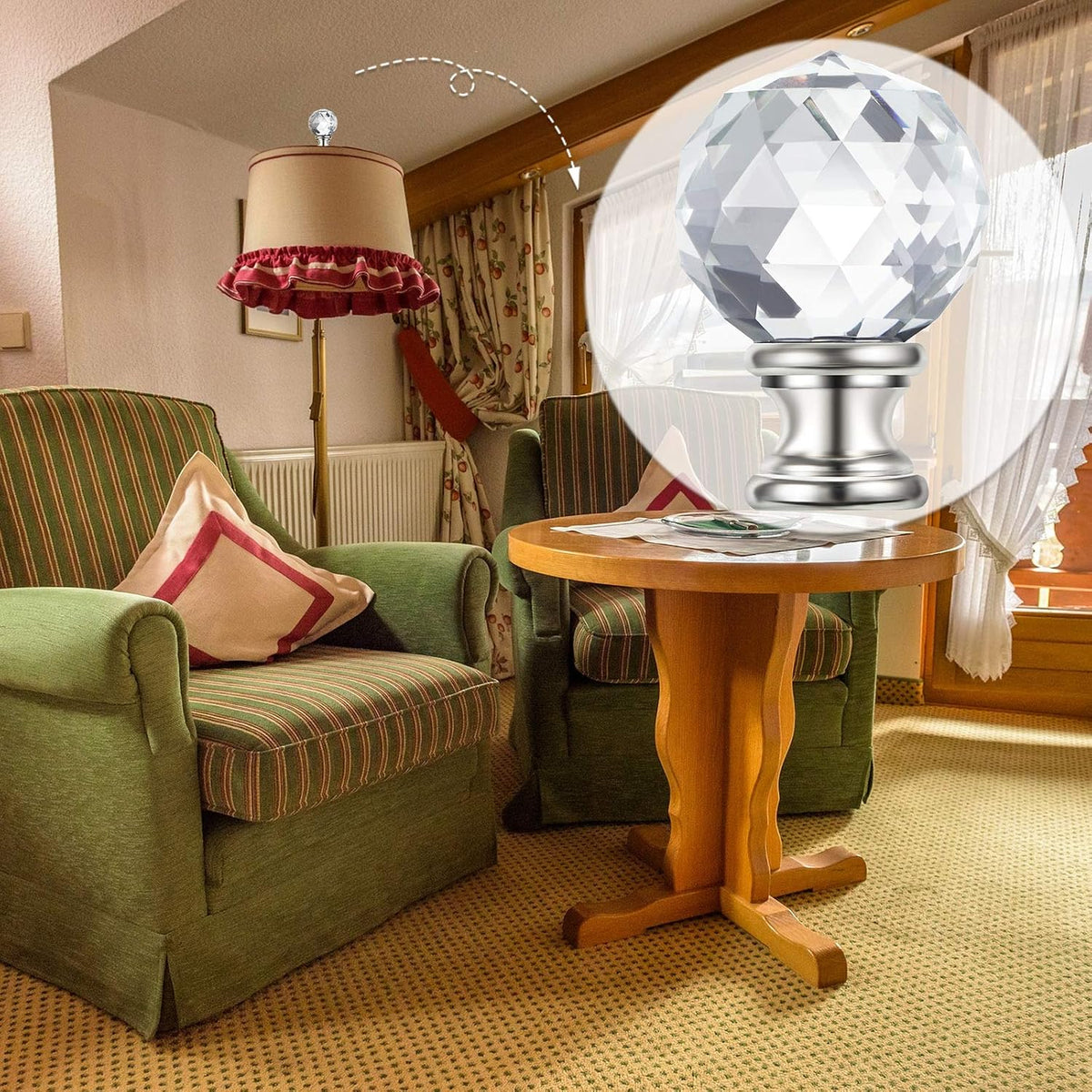 2 Pcs Crystal Lamp Finial Diamond Knob 1-3/4 Inches,Silver Base