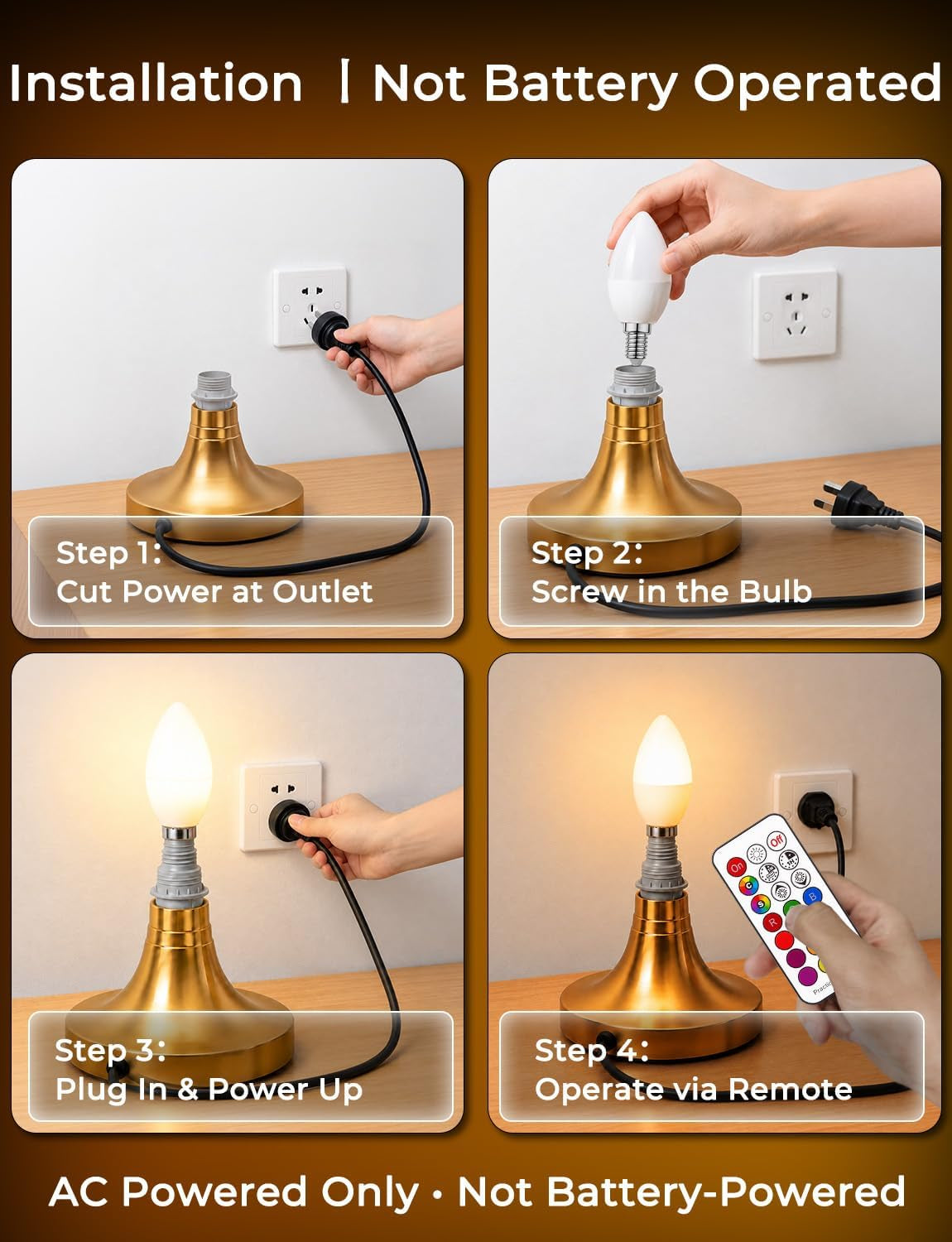 E12 LED Candelabra Light Bulbs, Color Changing Candle, B11 40W Equivalent, 450 Lumen, RGB + 2700K Warm White, 5Watt, 12 Colors, 2 Modes, Timer, Remote Control(4 Pack)