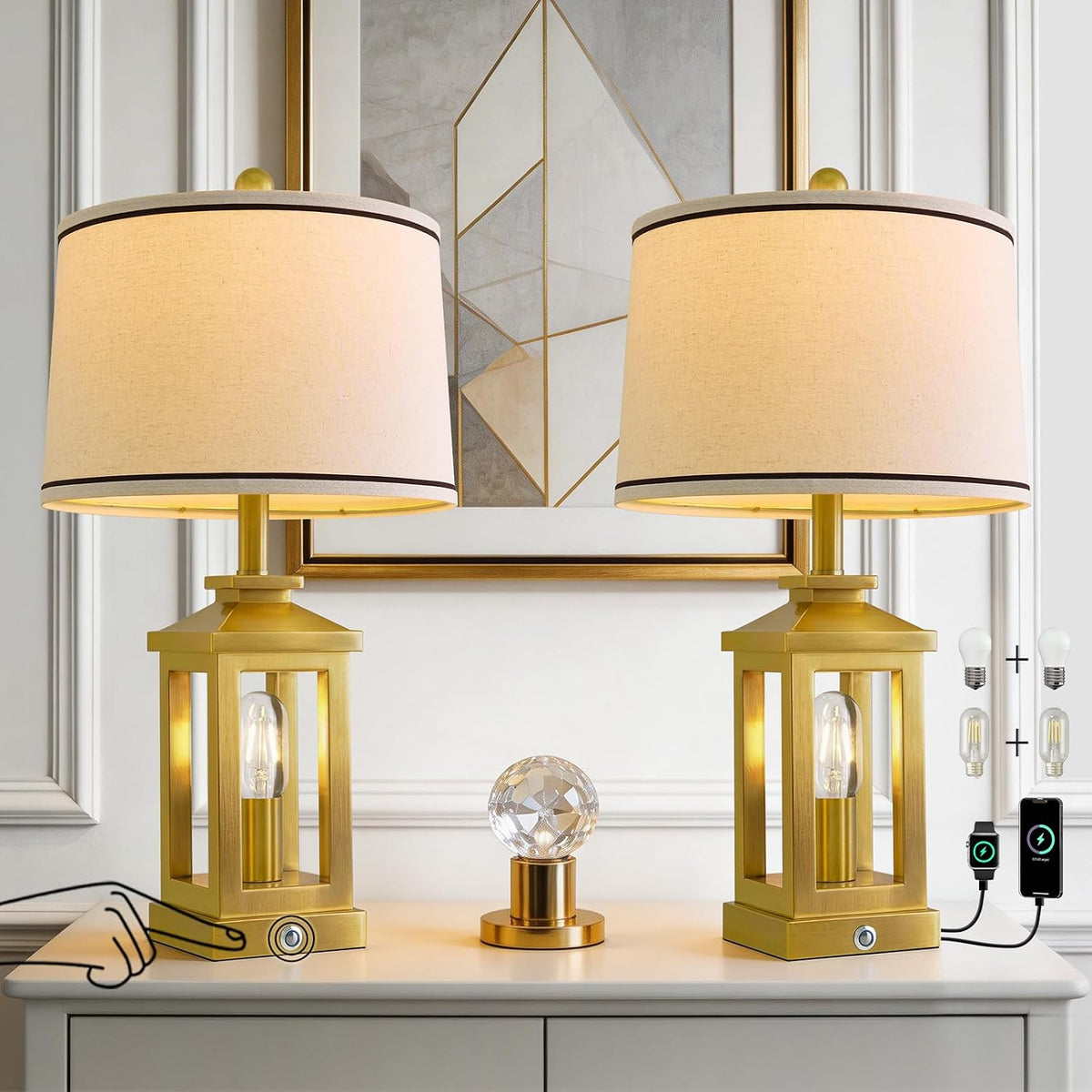Modern Table Lamps Set of 2 for Living Room 23.75" Bedroom Nightstand Lamps