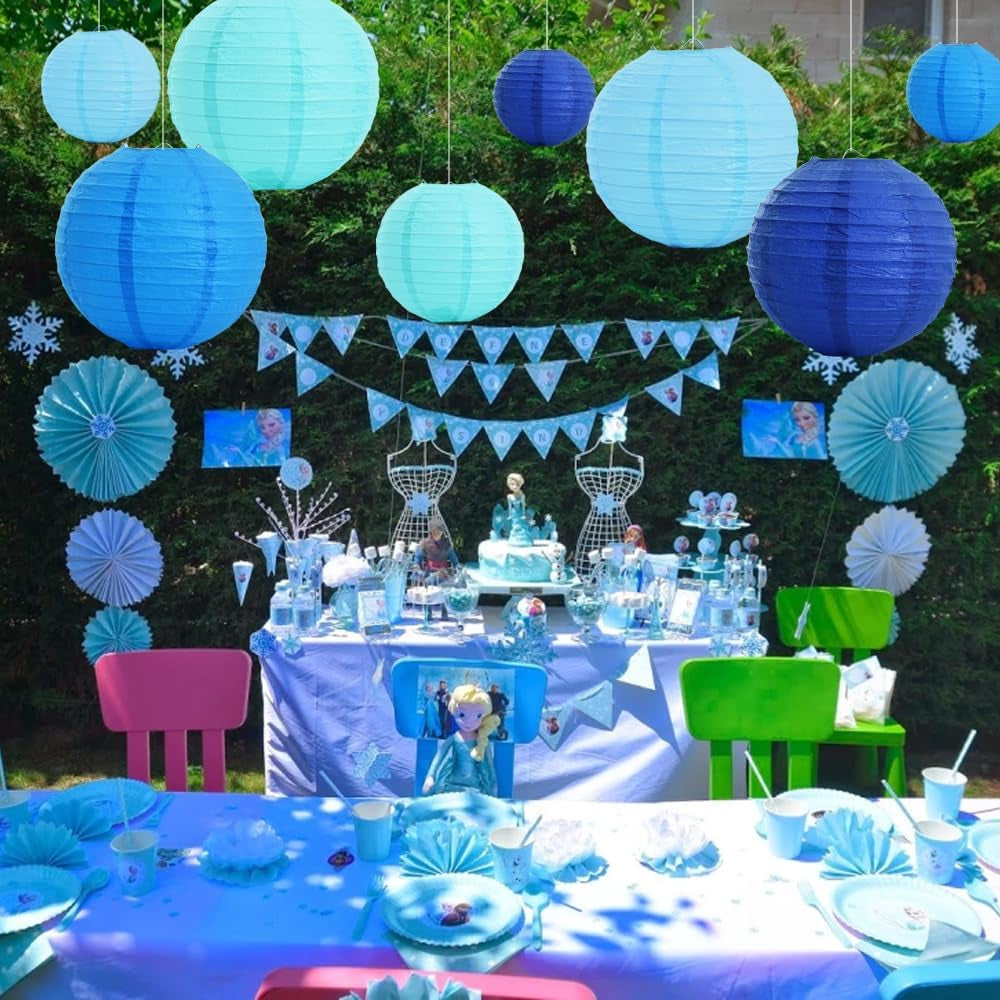 Blue Mix Paper Lanterns 16Pcs 6/8/10/12 Inch round Chinese Lamp
