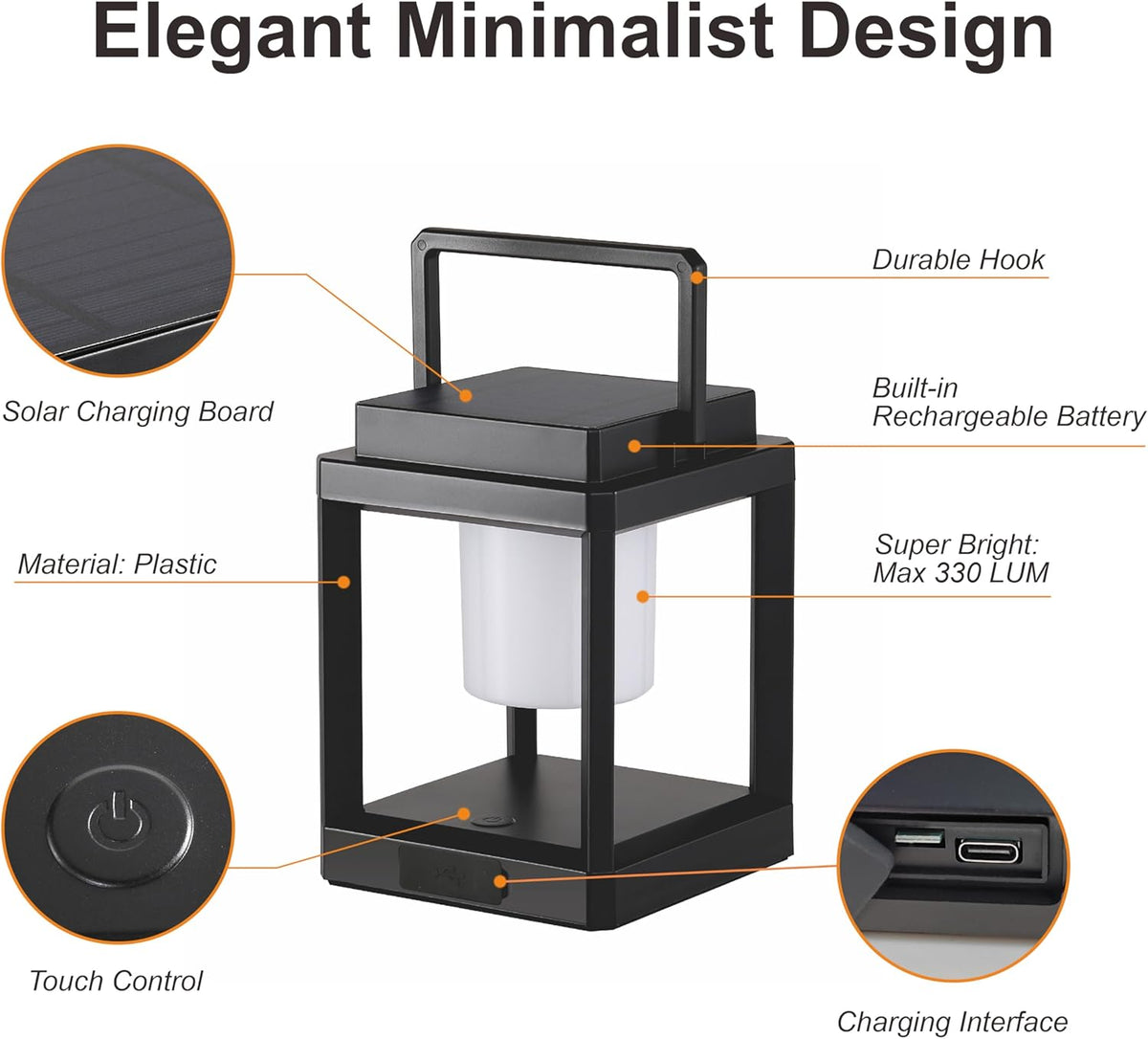 Outdoor Table Lamp, Brightness LED Nightstand Lantern, Portable Rechargeable Solar Lamp Waterproof, Touch Control Outdoor Lamps Cordless Lights Decorative for Patio/Walking/Reading/Camping