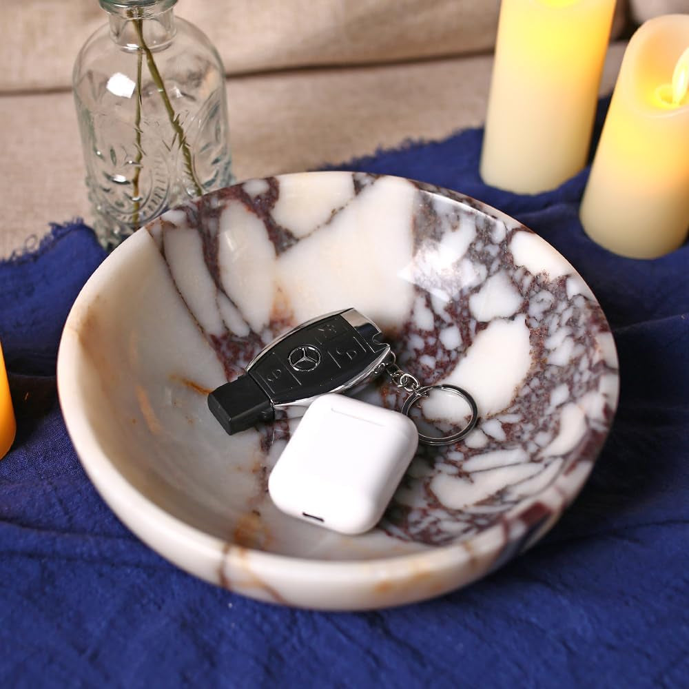 Luxury Decorative Marble Bowl, 7.8" Natural Marble Key Bowl for Home Decor