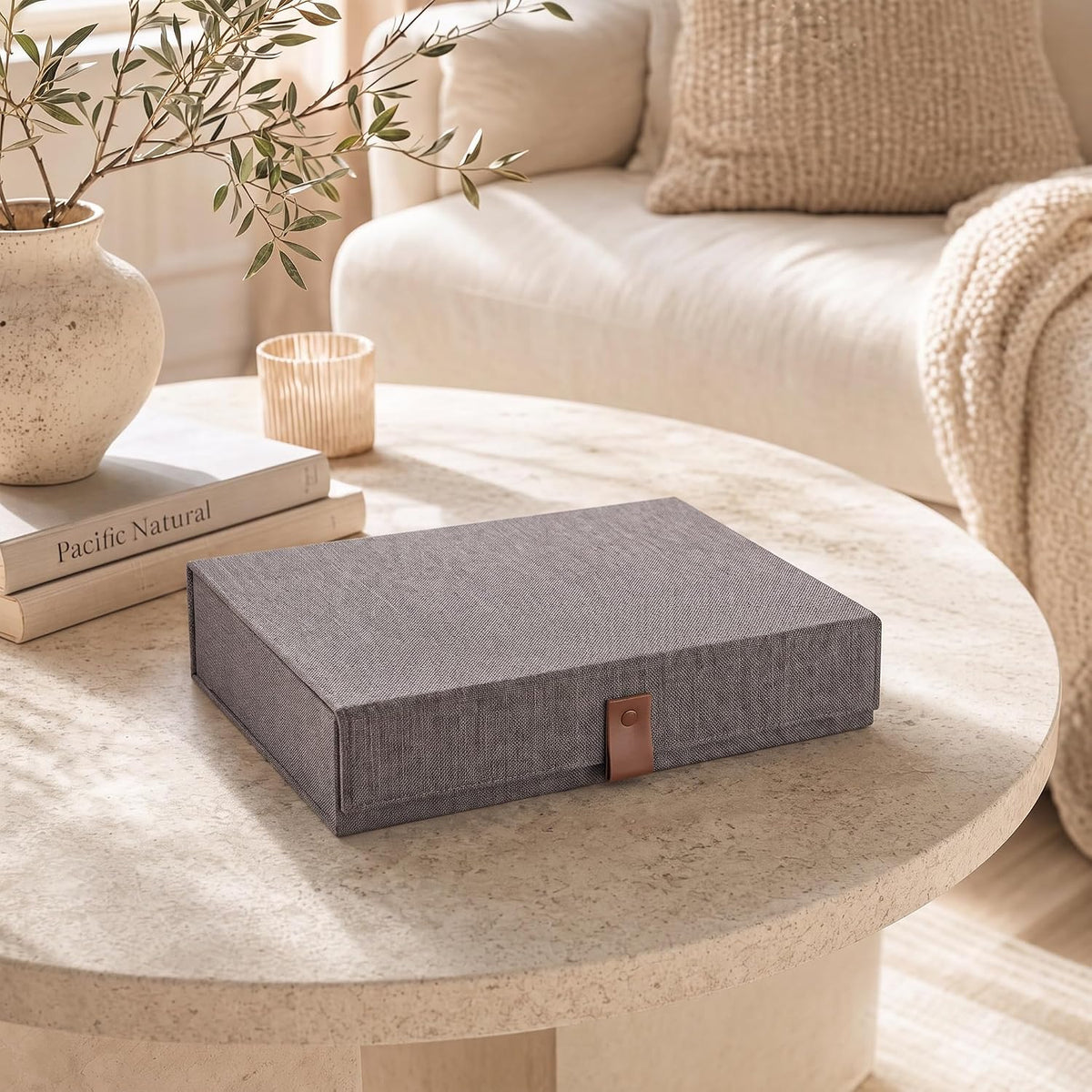 Decorative Photo Storage Box with Lid - Beautiful Linen Organizer