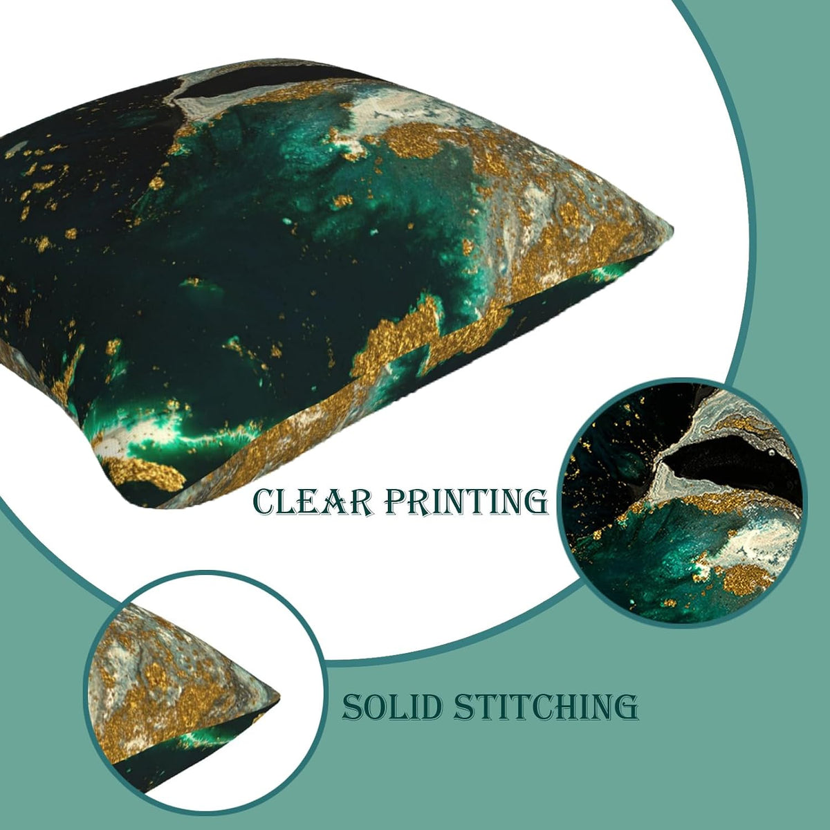 Emerald Green and Gold Marble Throw Pillow Covers 18X18 Set of 4