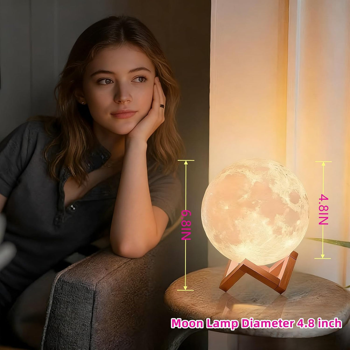 Moon Lamp,16 Colors Dimmable LED 3D Moon Light Gifts for Girls Boys,4.8In