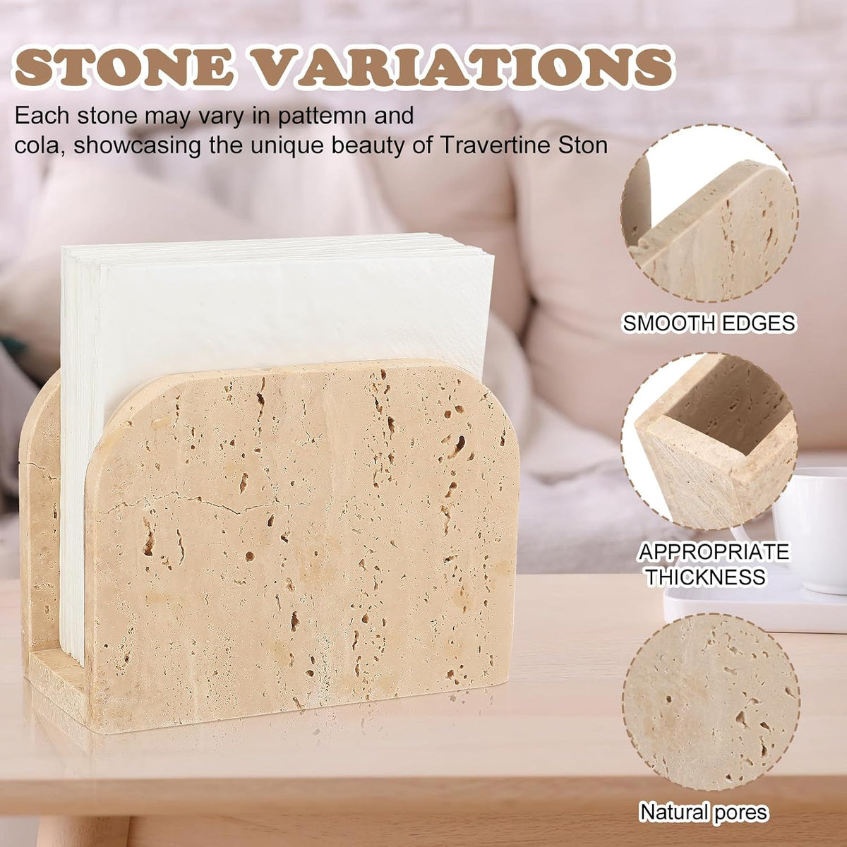 Marble Napkin Holder for Table Travertine 5.5 X 2.5 X 4 Inches