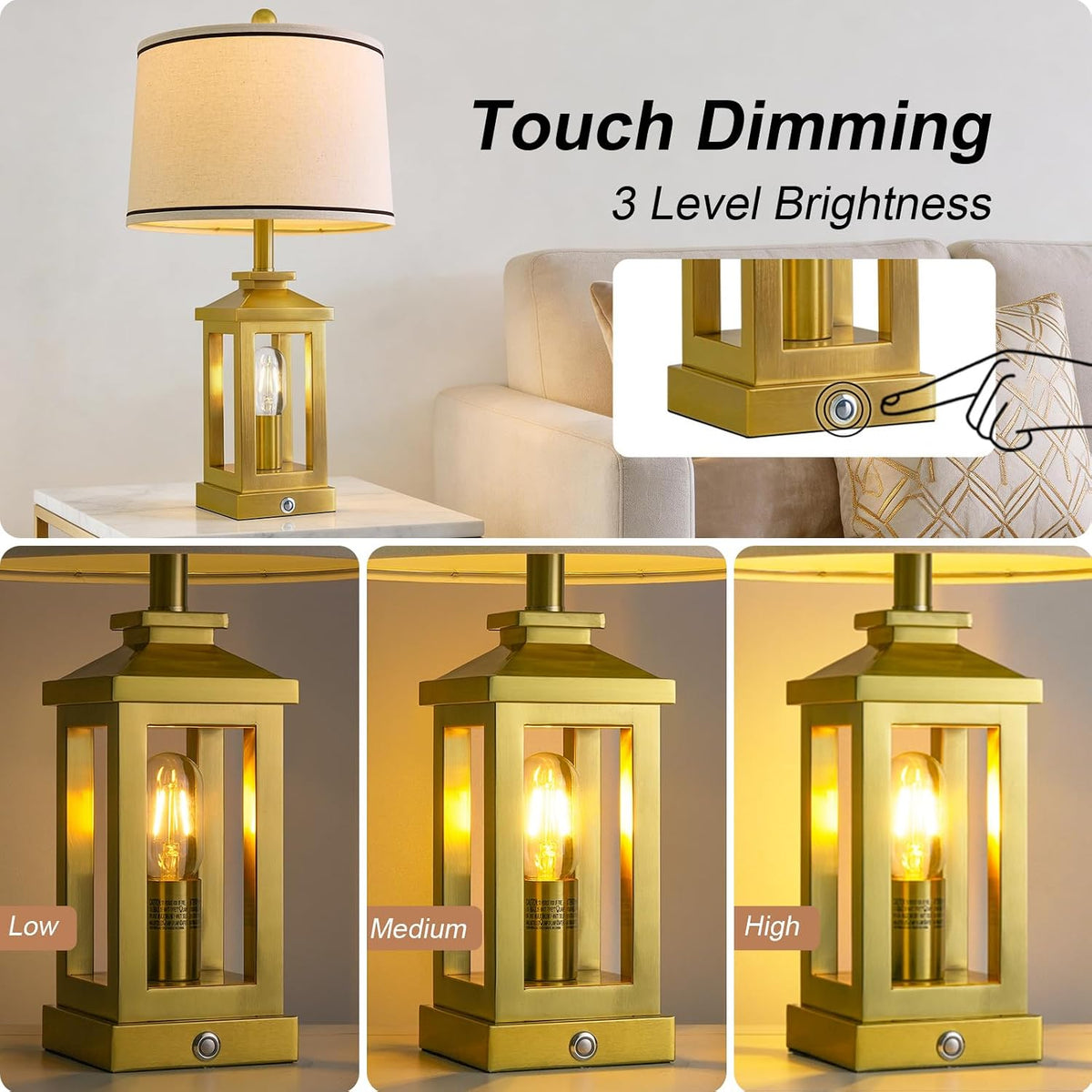 Modern Table Lamps Set of 2 for Living Room 23.75" Bedroom Nightstand Lamps