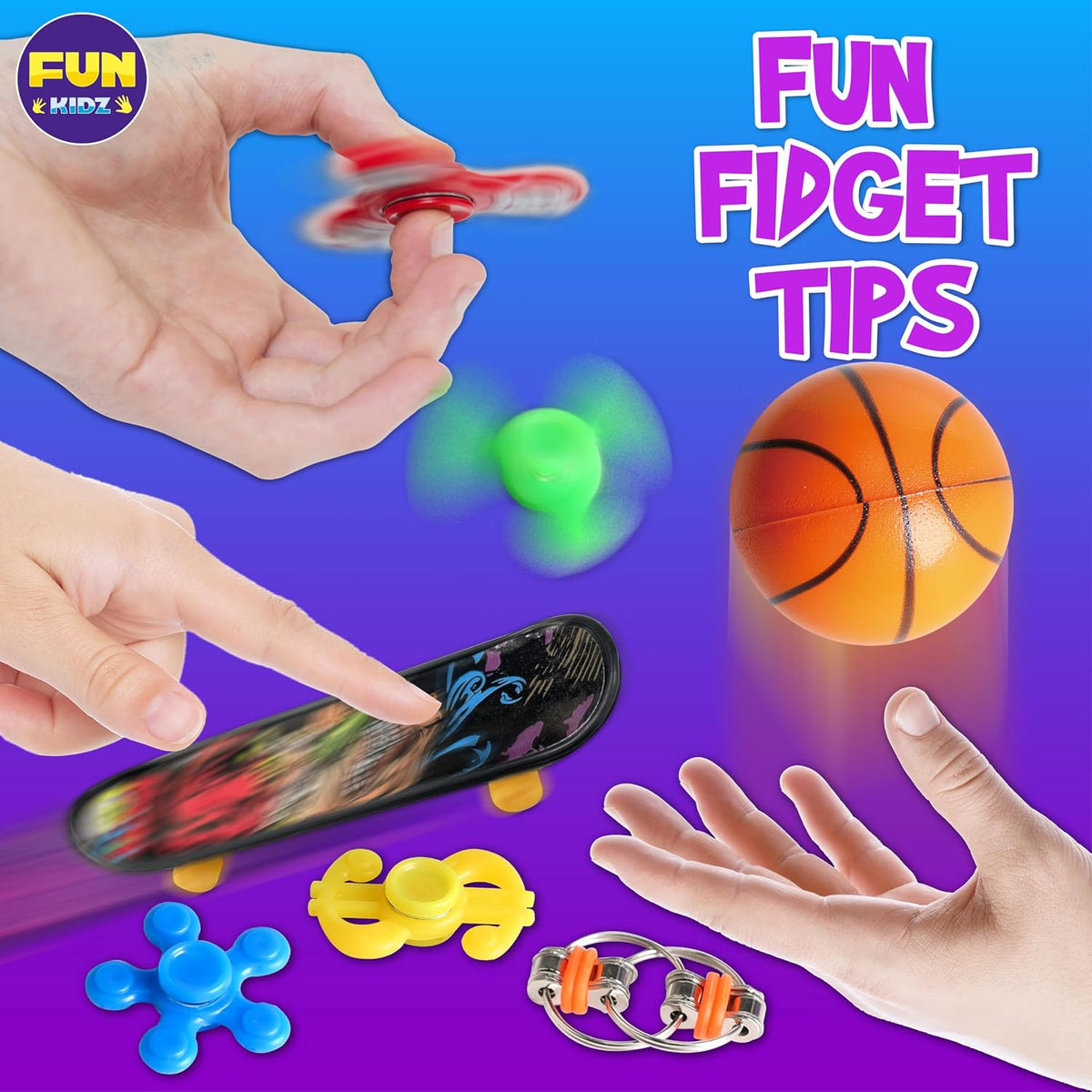Fidget Pack Box for Boys Girls 4-12, Funkidz Fidget Toys for Kids 5-7 Autistic Sensory Mystery Birthday Gifts in Reusable Portable Treasure Box Nice Party Favors