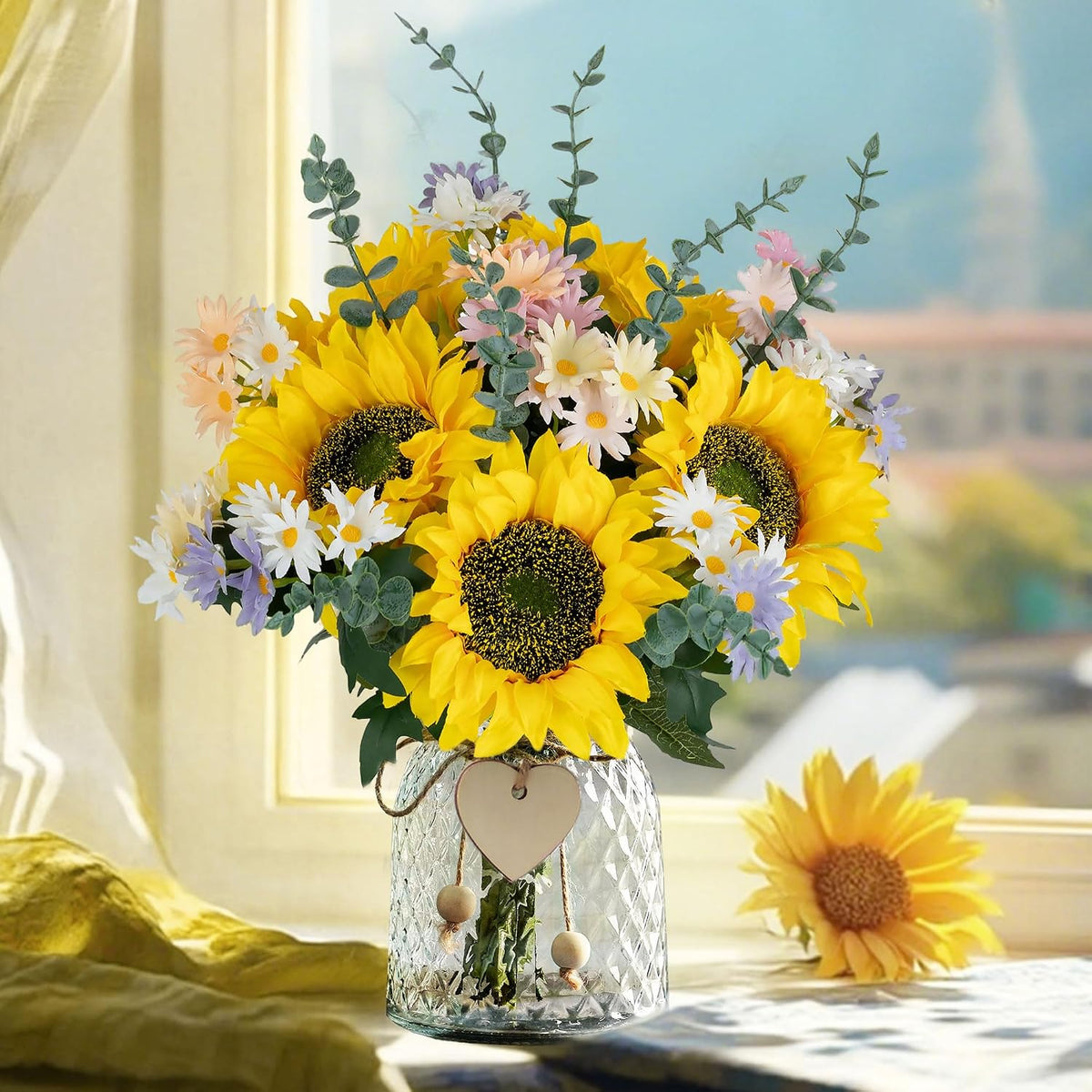 Sunflower Centerpieces for Tables, Fake Flowers Bouquet in Vase
