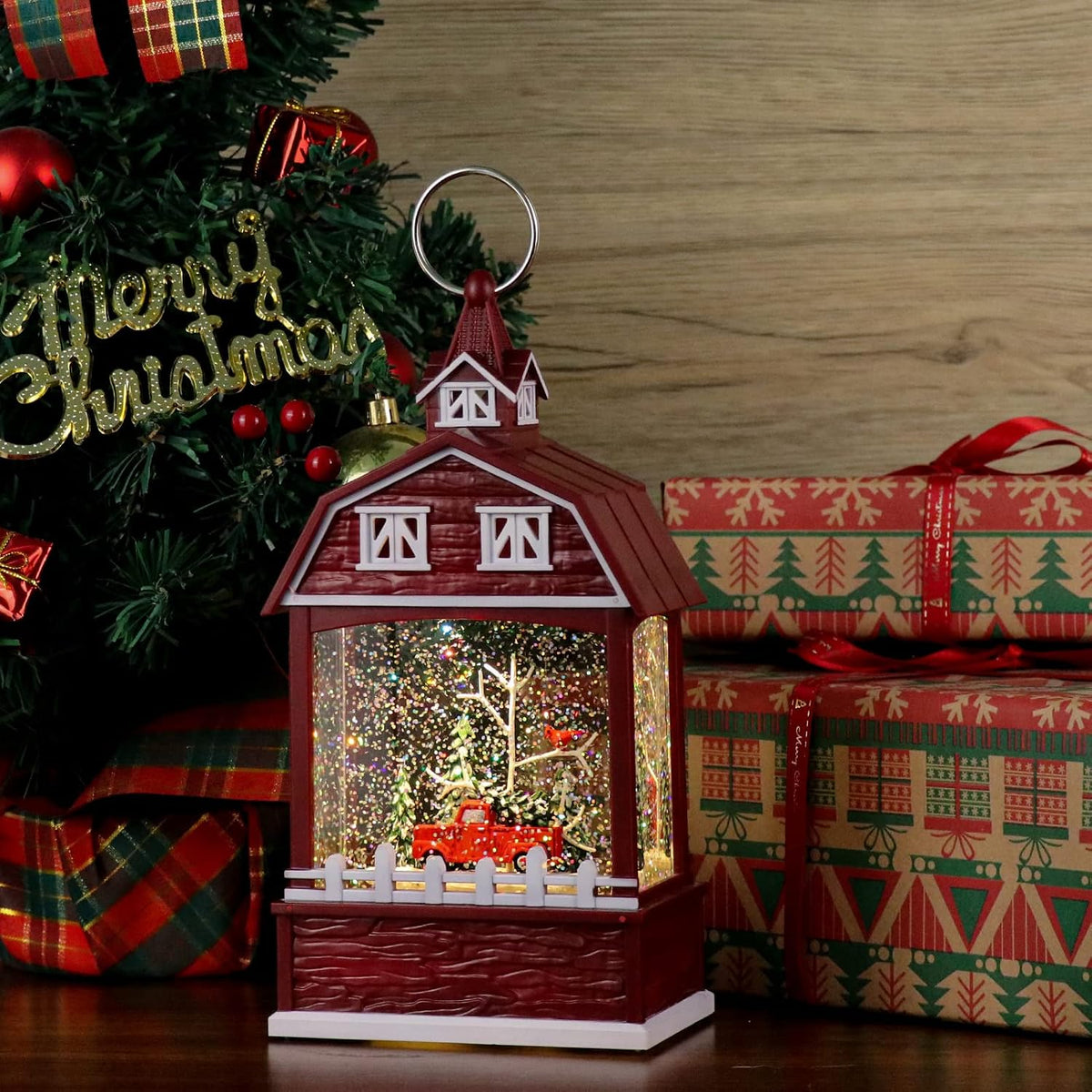 Red Truck Musical Snow Globe Lantern with 6H Timer