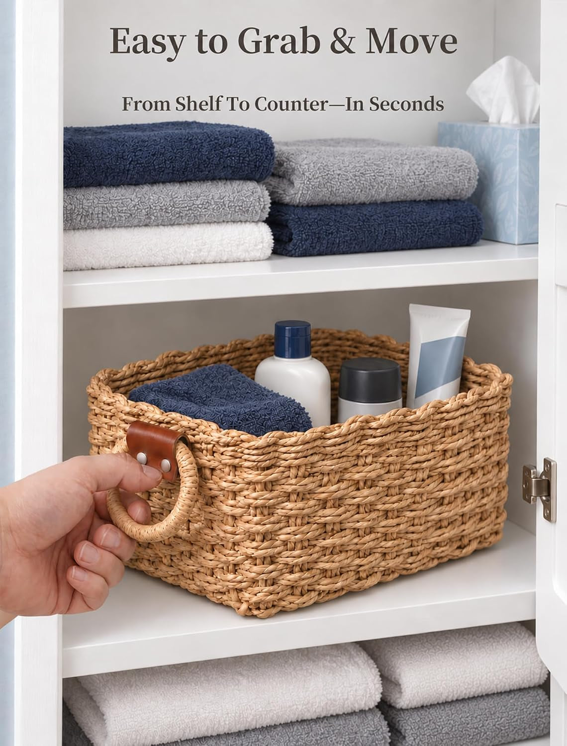 Small Wicker Baskets, 3 PCS Paper Rope Baskets for Shelves, Brown