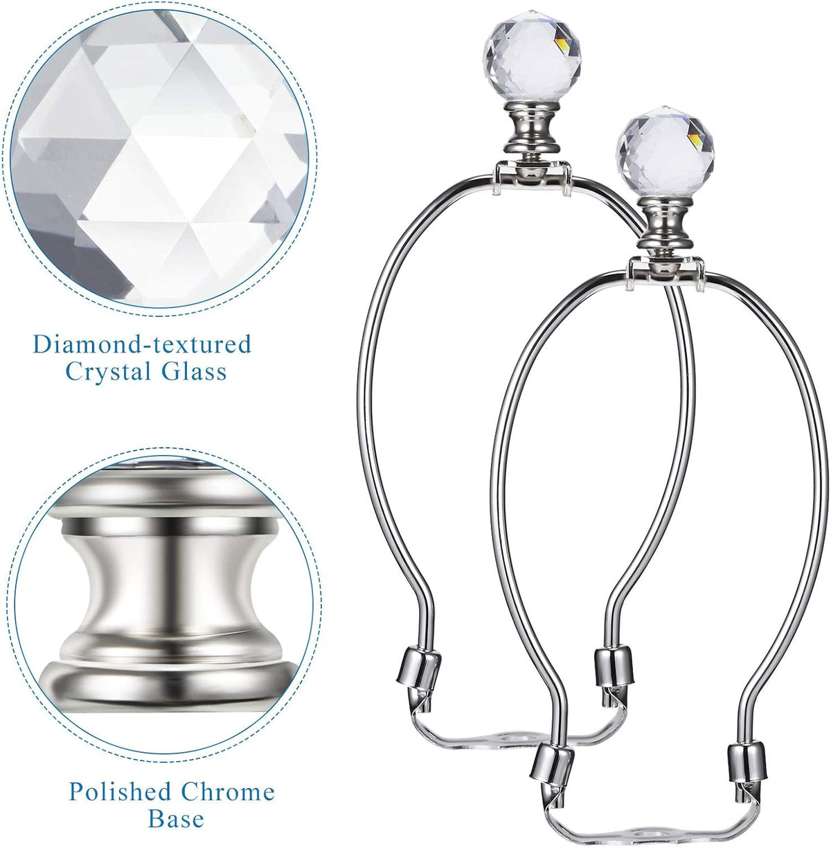 2 Pcs Crystal Lamp Finial Diamond Knob 1-3/4 Inches,Silver Base