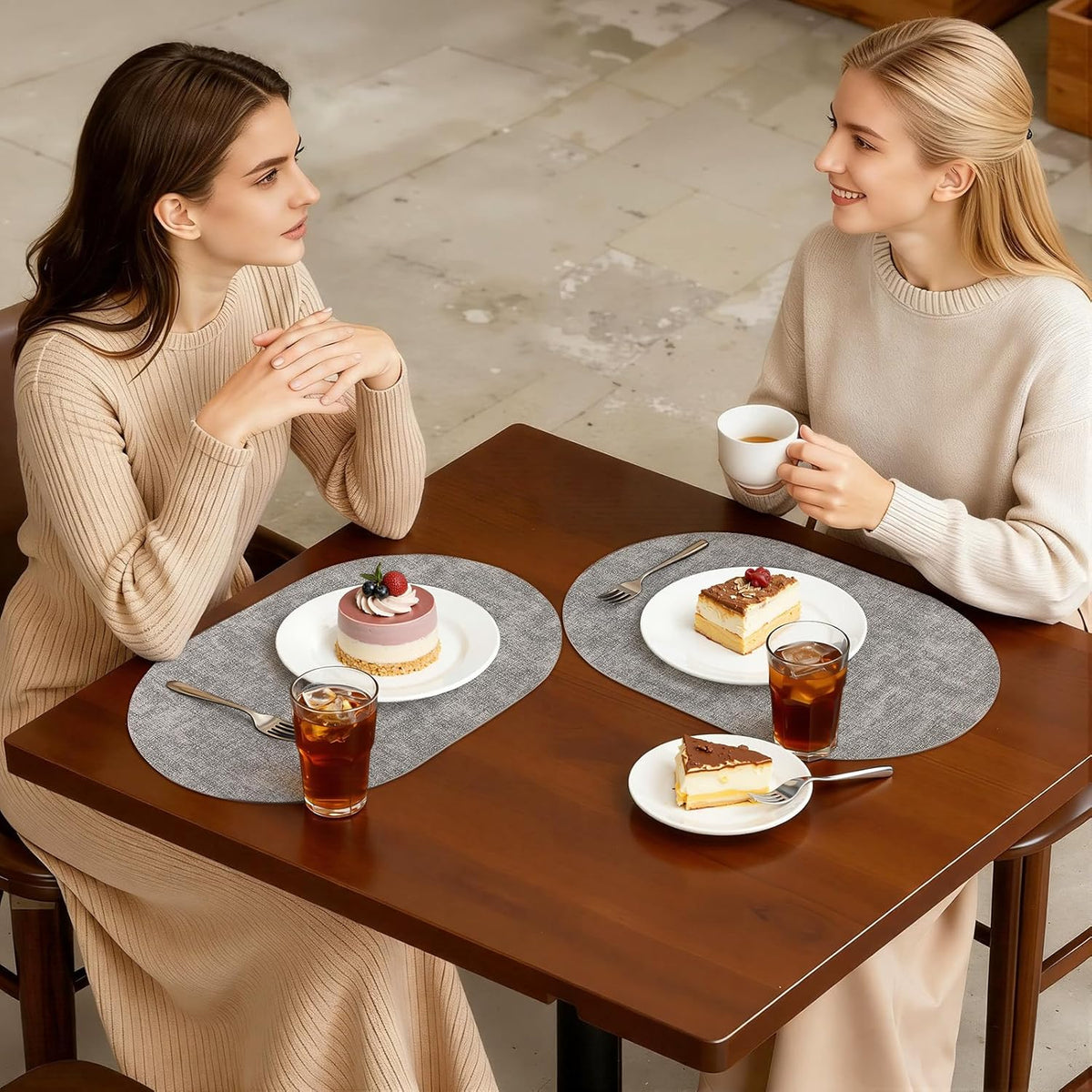 Heat Resistant Oval Placemats Set of 6, Light Grey
